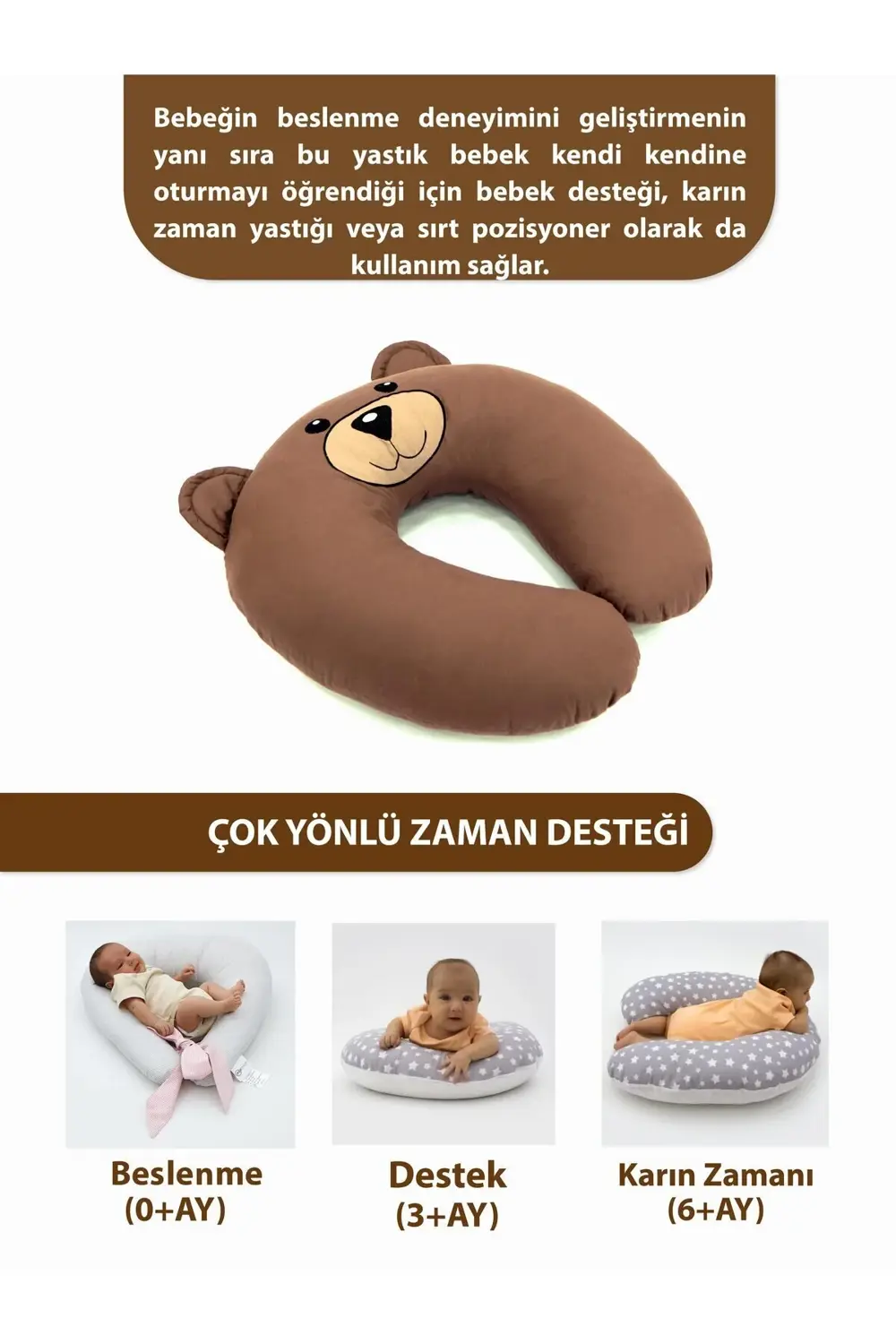 Mordesign Çift Taraflı Emzirme Yastığı Bebek Destek Minderi Hamile Yastığı