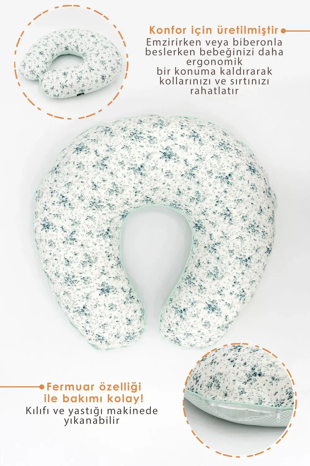 Mordesign Çift Taraflı Emzirme Yastığı /Bebek Destek Minderi  Hamile Yastığ