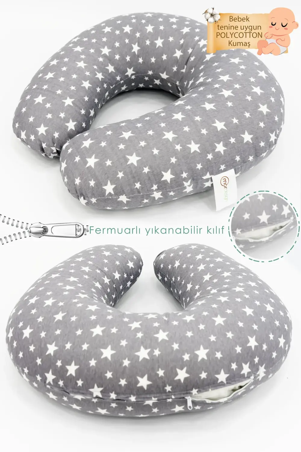 Mordesign Çift Taraflı Emzirme Yastığı /Bebek Destek Minderi, Hamile Yastığ