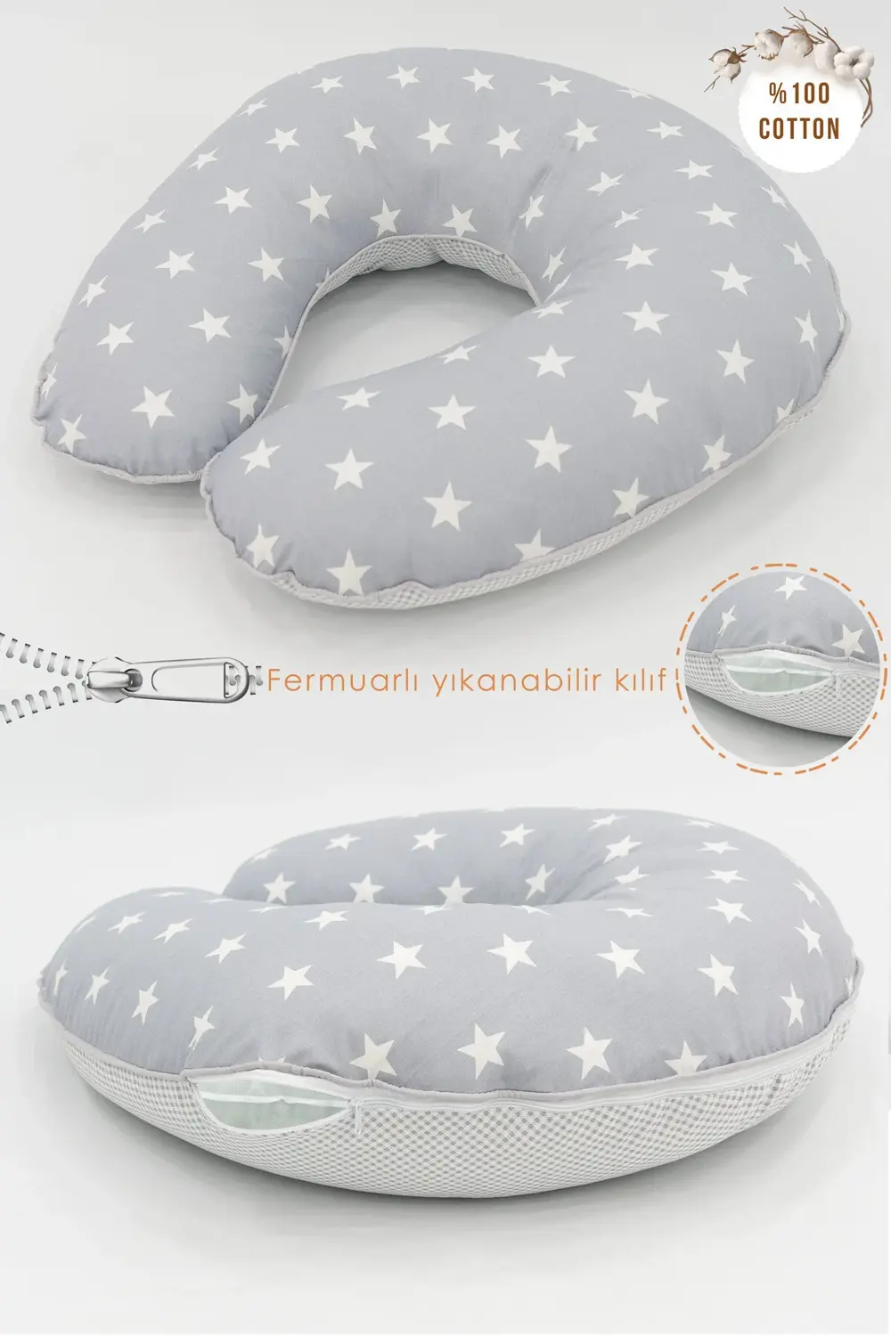 Mordesign Çift Taraflı Emzirme Yastığı /Bebek Destek Minderi, Hamile Yastığ