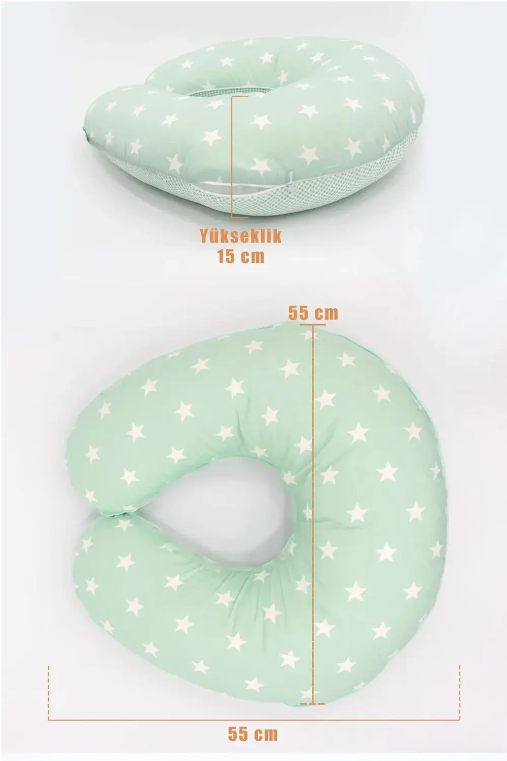 Mordesign Çift Taraflı Emzirme Yastığı Bebek Destek Minderi Hamile Yastığı