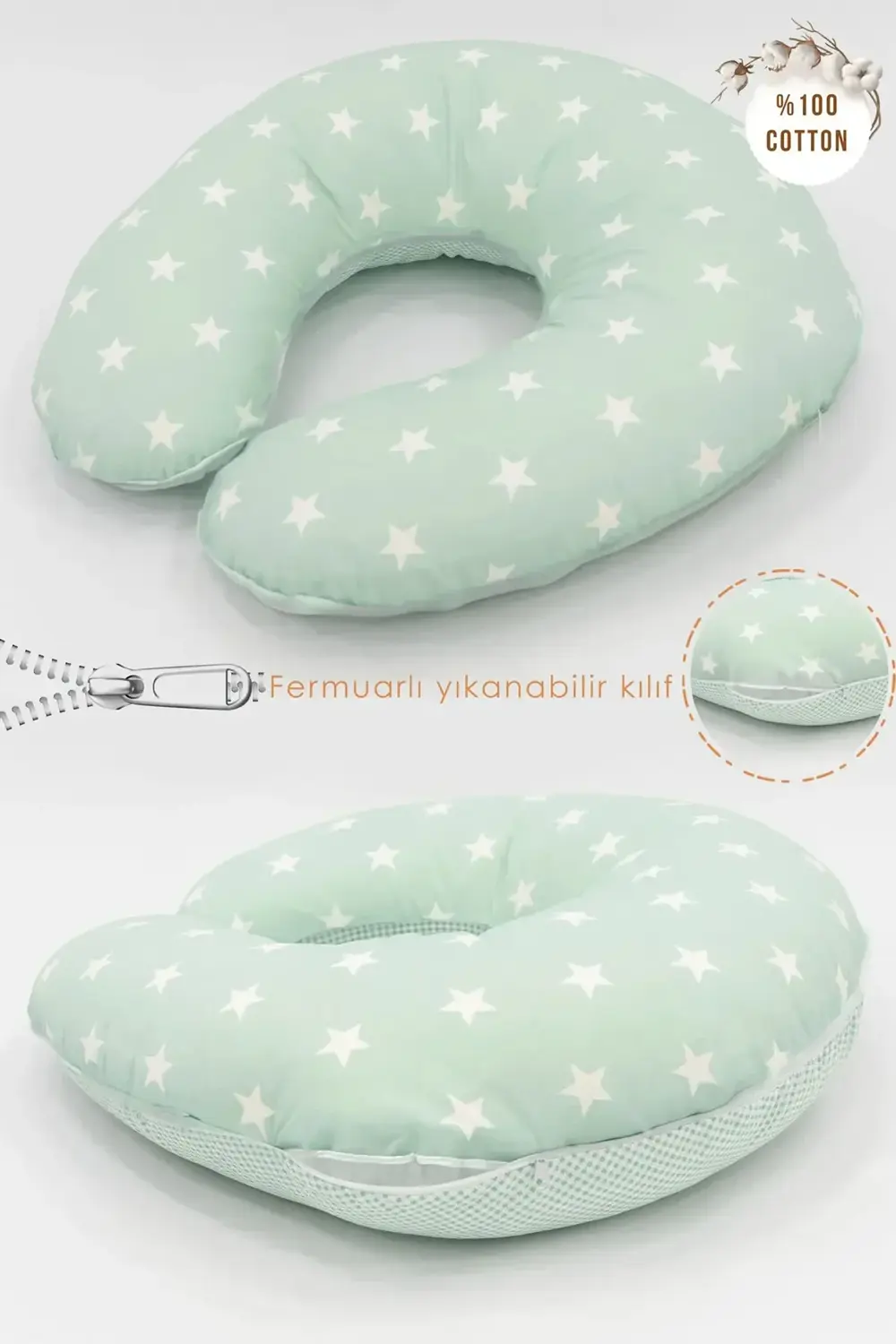 Mordesign Çift Taraflı Emzirme Yastığı Bebek Destek Minderi Hamile Yastığı