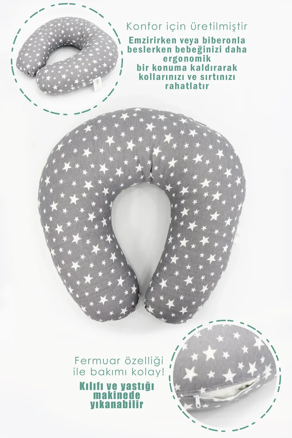 Mordesign Çift Taraflı Emzirme Yastığı /Bebek Destek Minderi, Hamile Yastığ