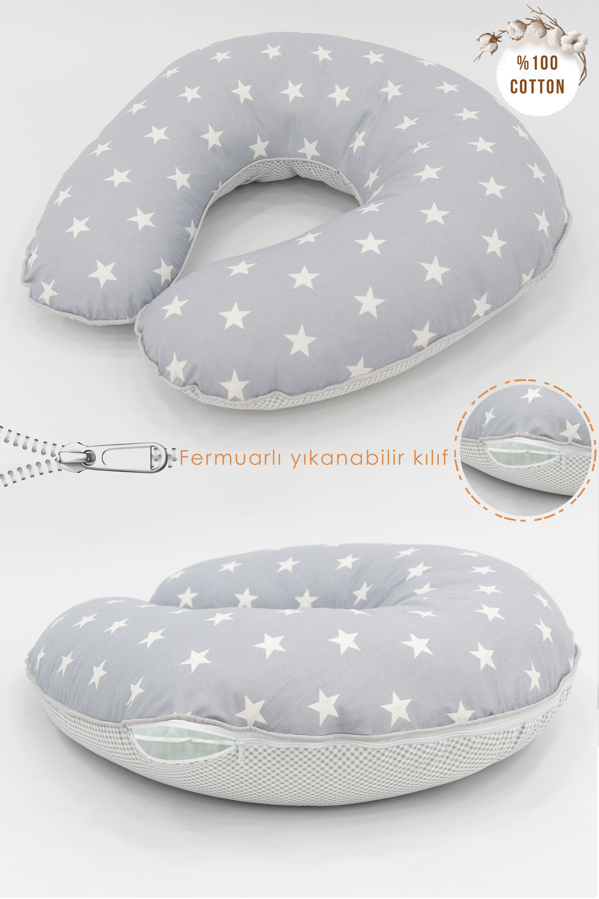 Mordesign Çift Taraflı Emzirme Yastığı /Bebek Destek Minderi, Hamile Yastığ