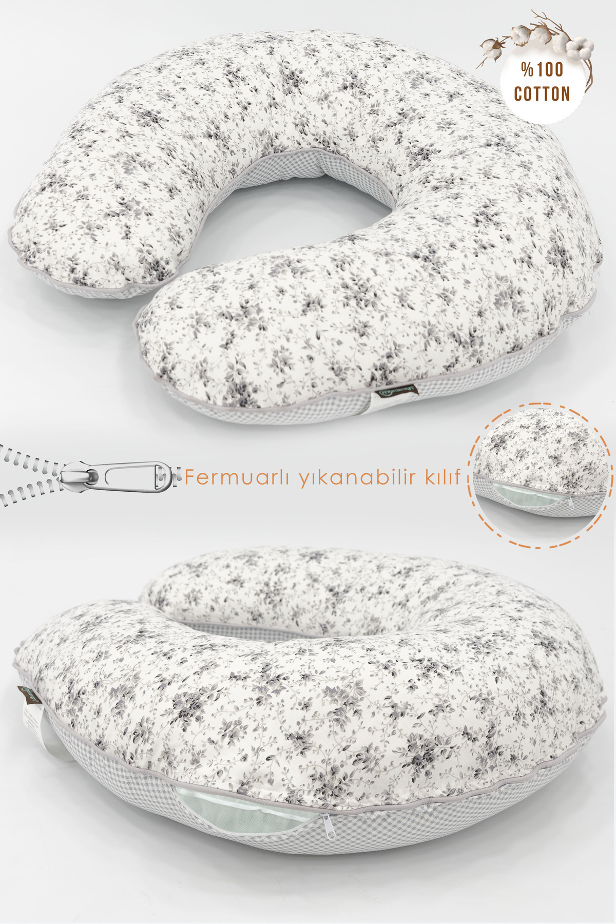 Mordesign Çift Taraflı Emzirme Yastığı /Bebek Destek Minderi, Hamile Yastığ