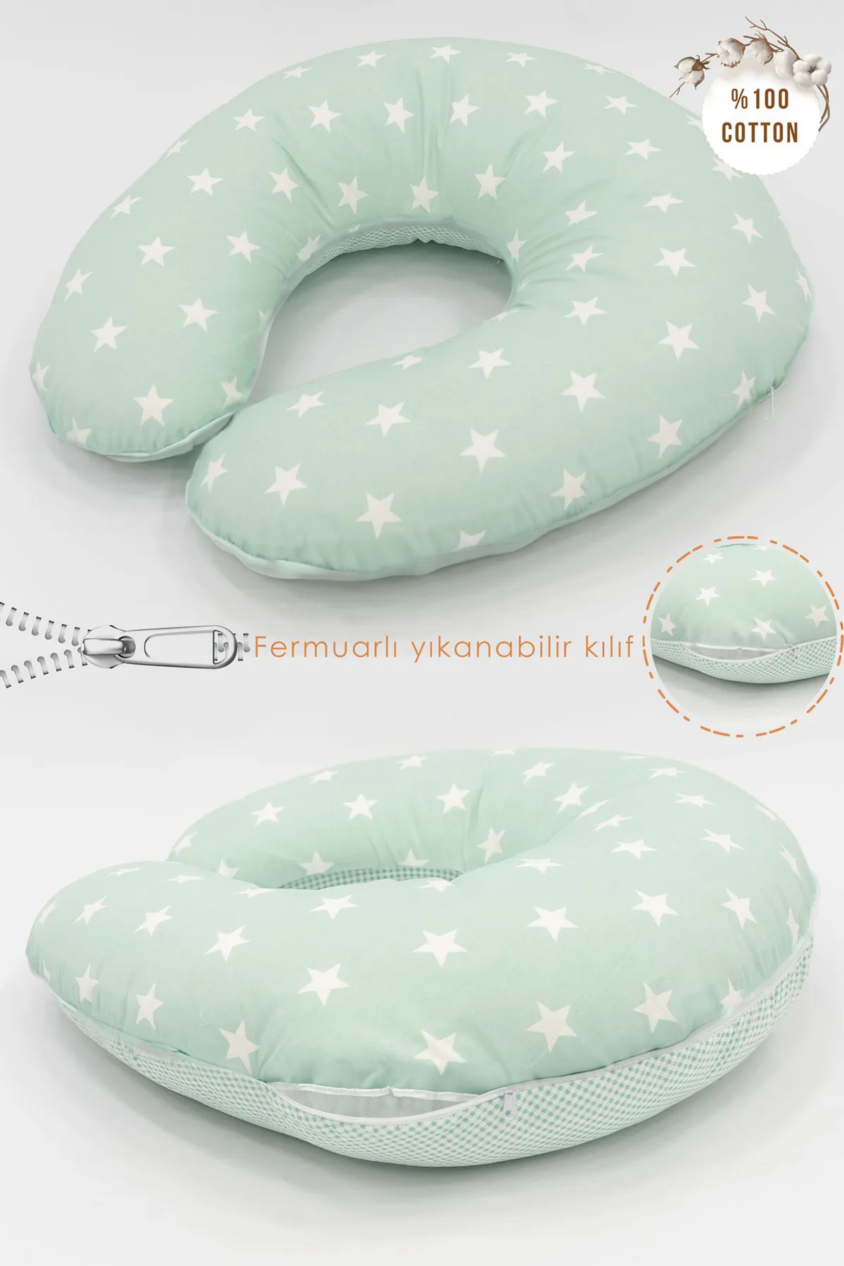 Mordesign Çift Taraflı Emzirme Yastığı Bebek Destek Minderi Hamile Yastığı