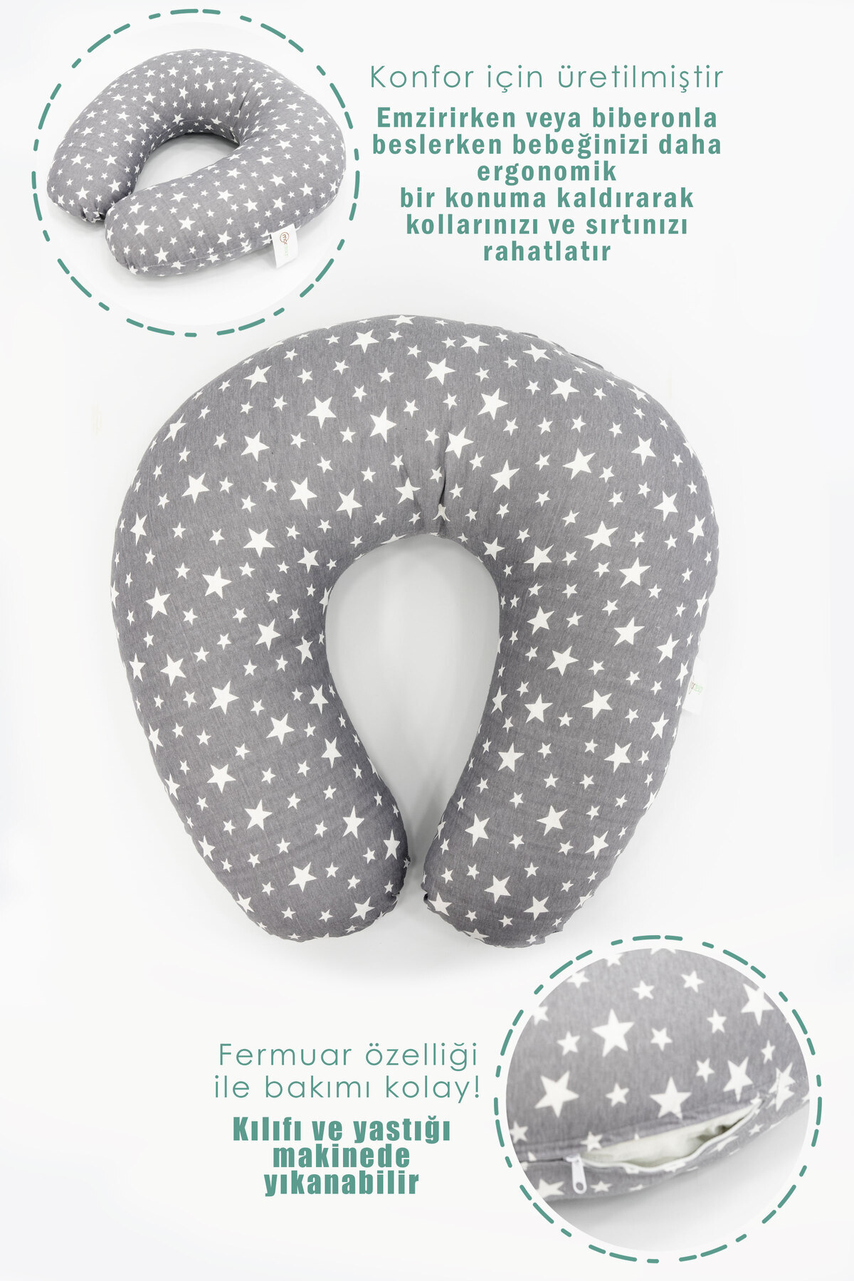 Mordesign Çift Taraflı Emzirme Yastığı /Bebek Destek Minderi, Hamile Yastığ