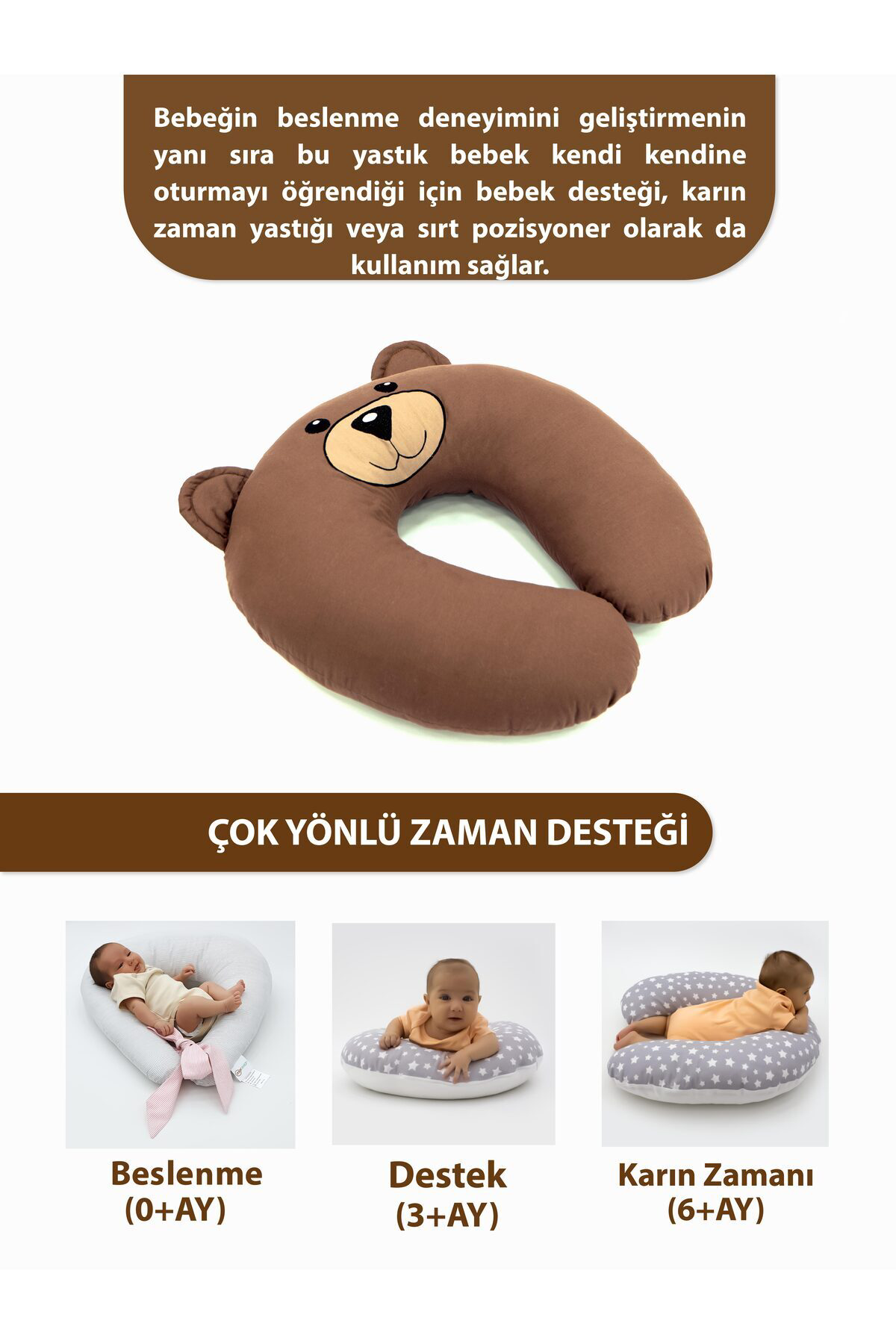 Mordesign Çift Taraflı Emzirme Yastığı Bebek Destek Minderi Hamile Yastığı