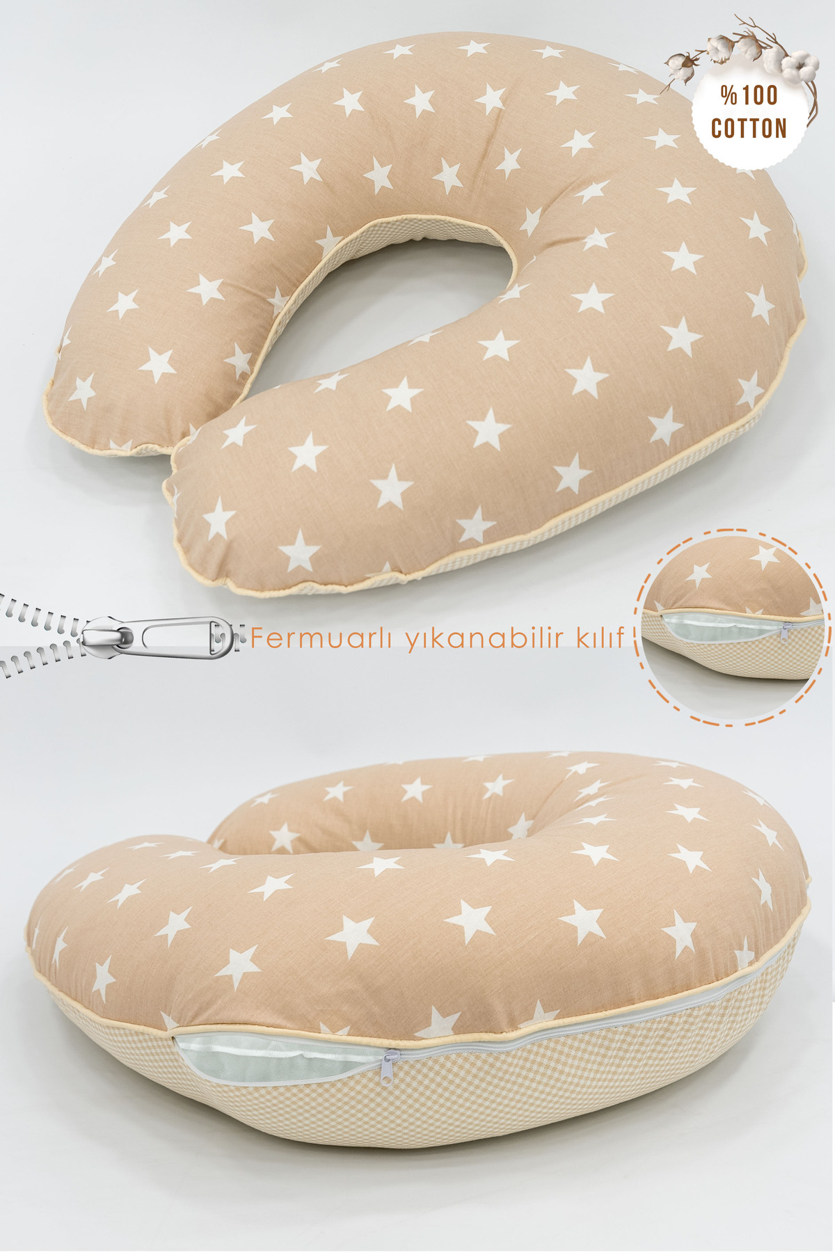 Mordesign Çift Taraflı Emzirme Yastığı /Bebek Destek Minderi, Hamile Yastığ