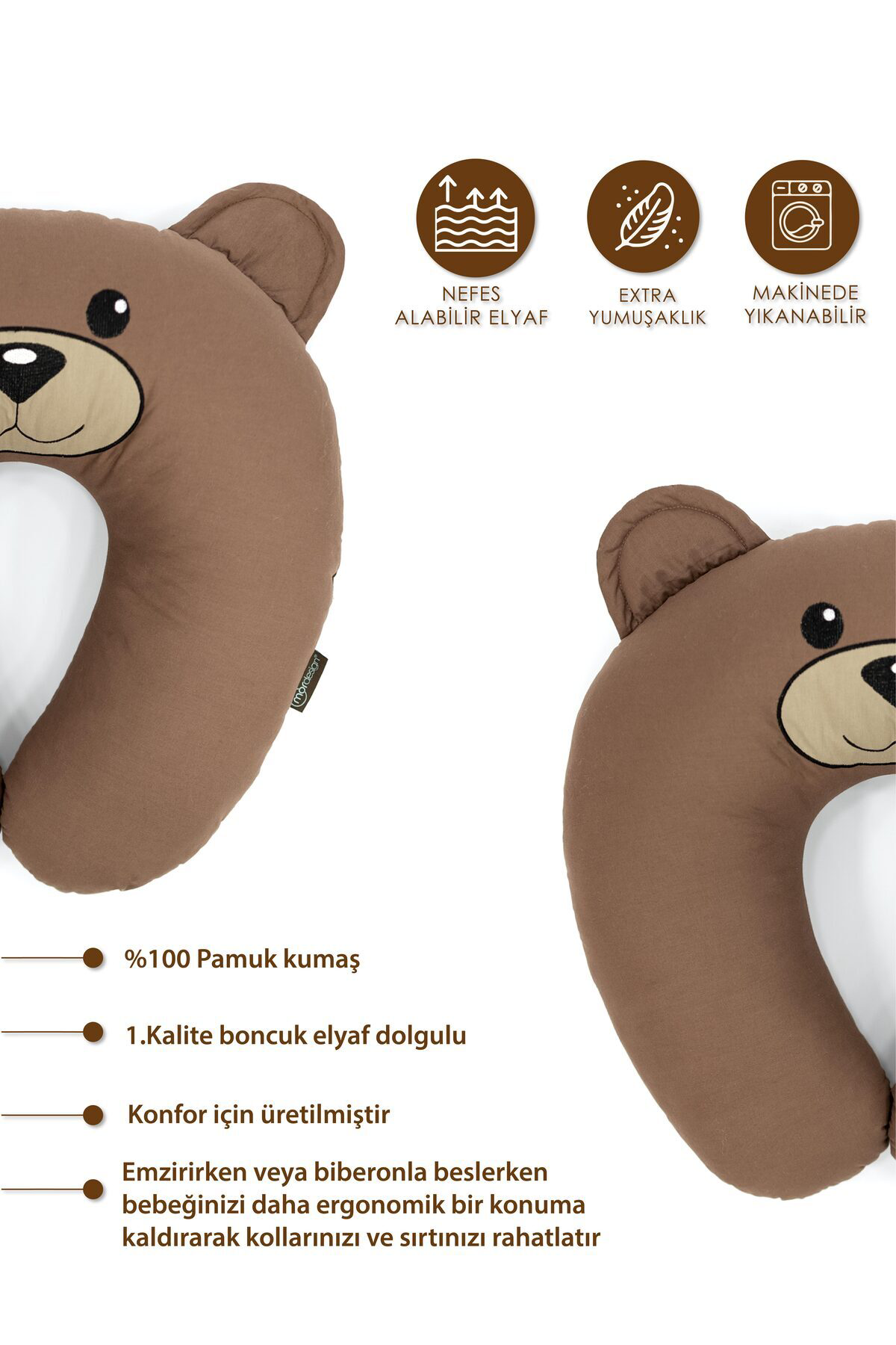 Mordesign Çift Taraflı Emzirme Yastığı Bebek Destek Minderi Hamile Yastığı