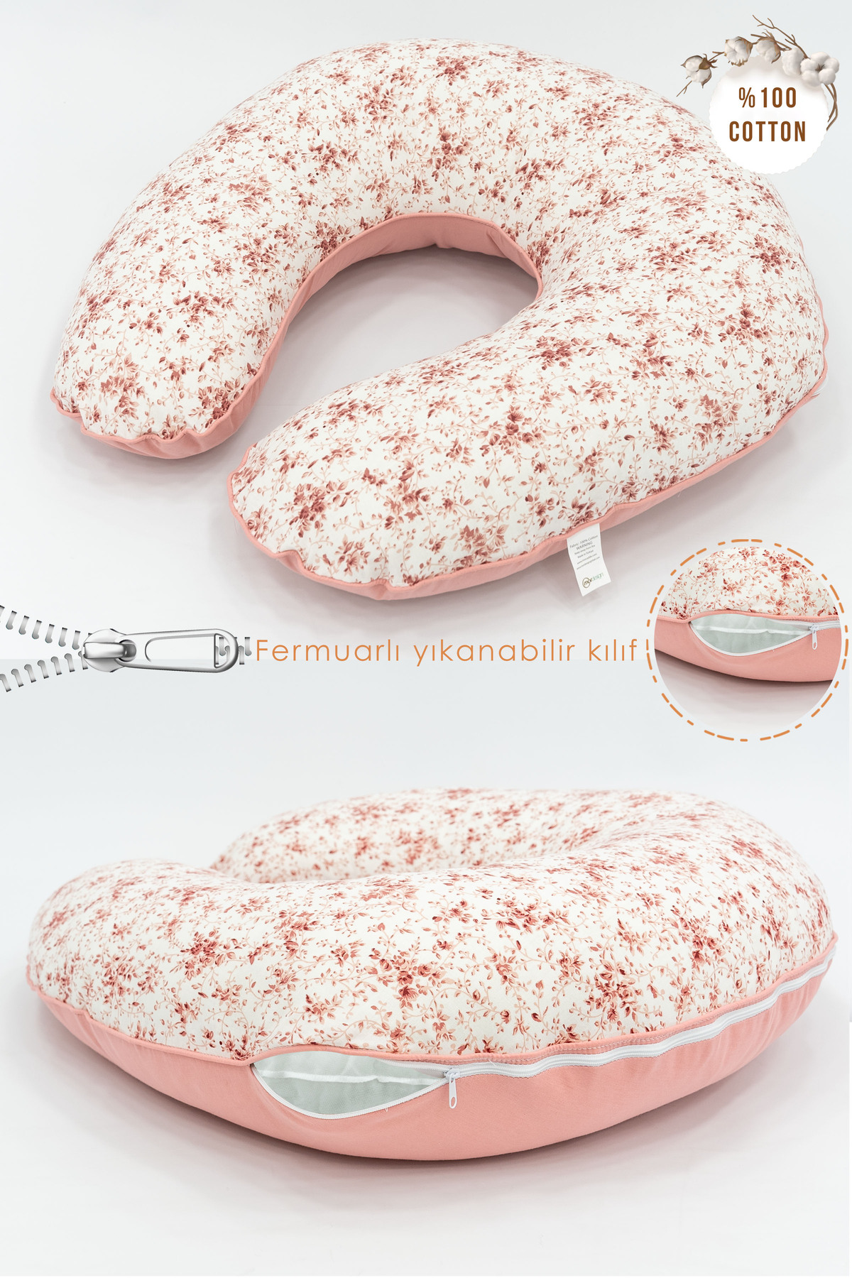 Mordesign Çift Taraflı Emzirme Yastığı /Bebek Destek Minderi, Hamile Yastığ