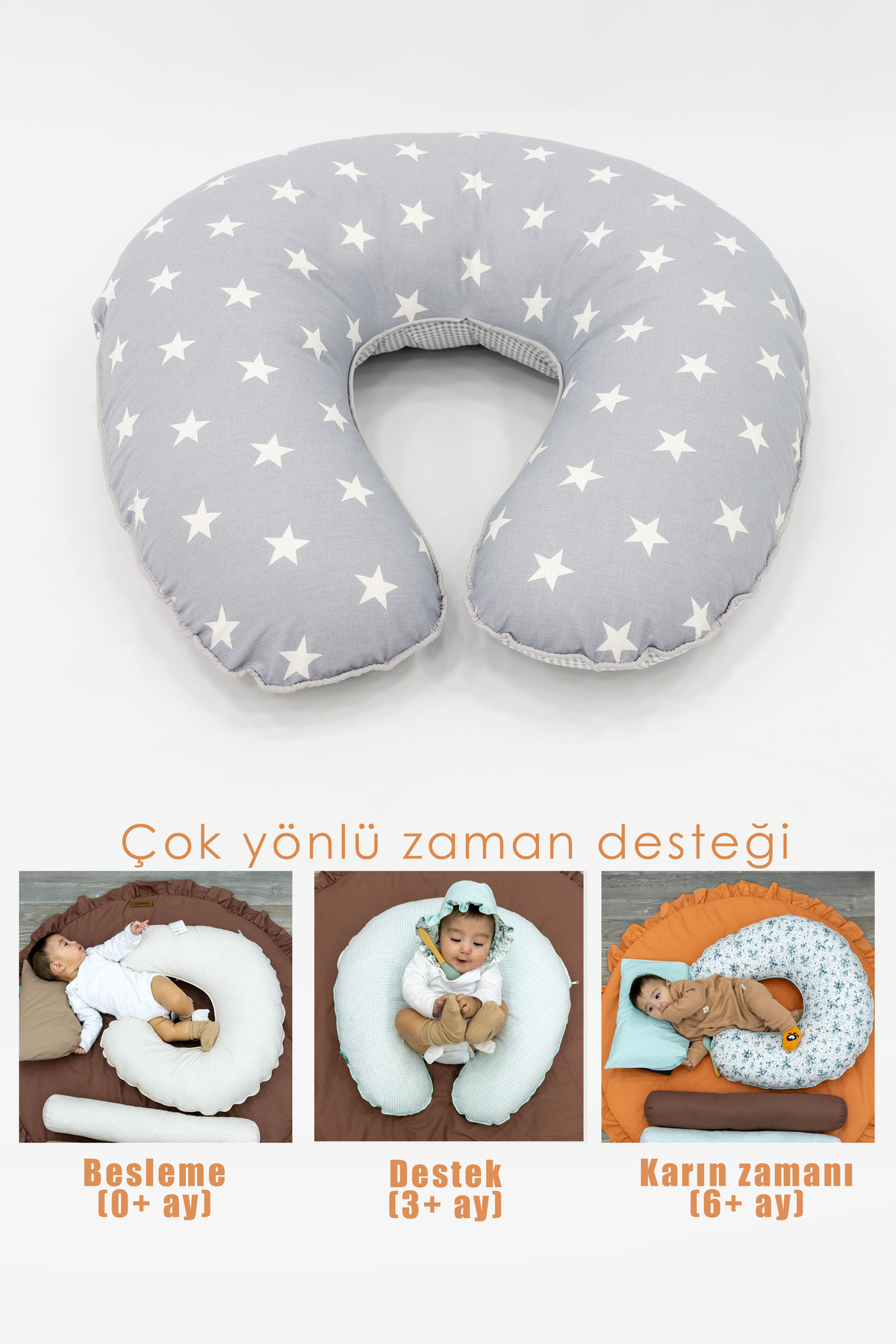 Mordesign Çift Taraflı Emzirme Yastığı /Bebek Destek Minderi, Hamile Yastığ