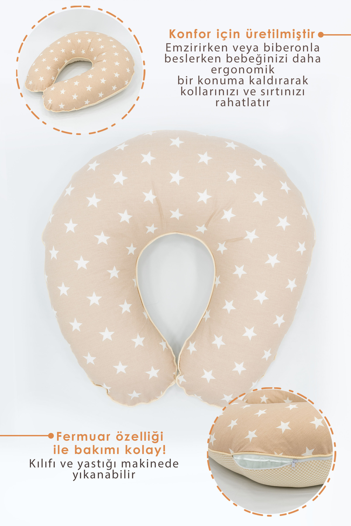 Mordesign Çift Taraflı Emzirme Yastığı /Bebek Destek Minderi, Hamile Yastığ