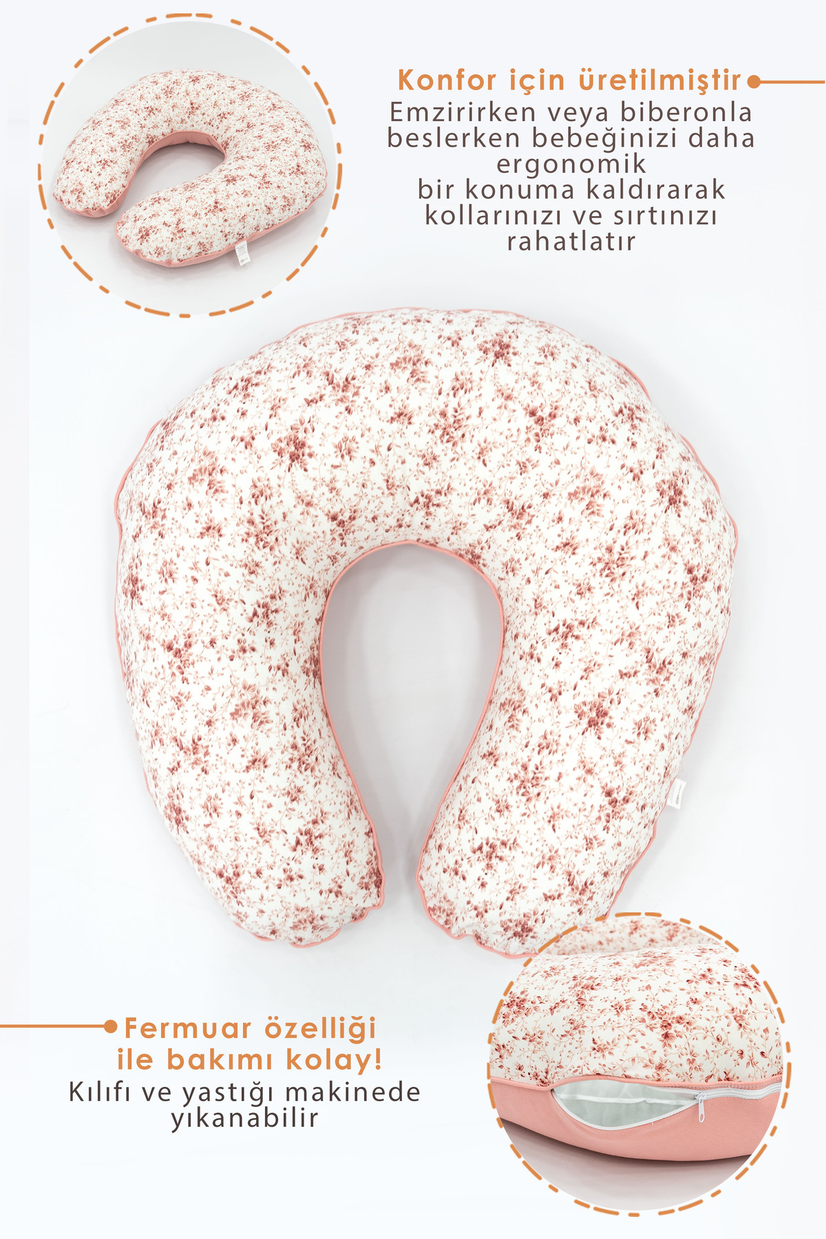 Mordesign Çift Taraflı Emzirme Yastığı /Bebek Destek Minderi, Hamile Yastığ