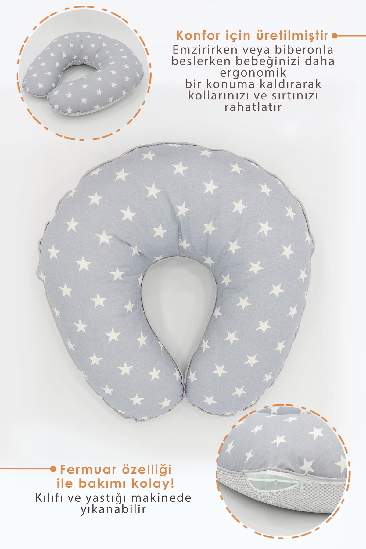 Mordesign Çift Taraflı Emzirme Yastığı /Bebek Destek Minderi, Hamile Yastığ