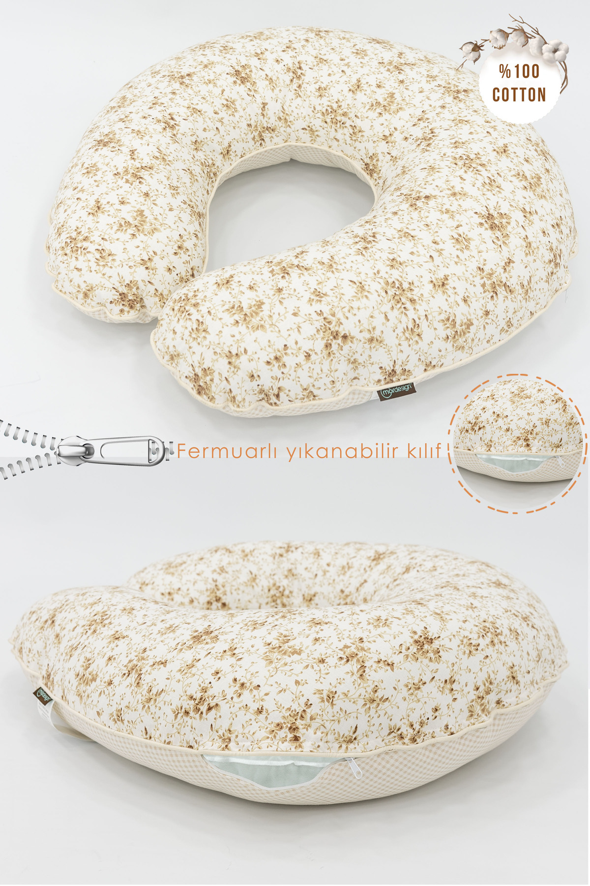 Mordesign Çift Taraflı Emzirme Yastığı /Bebek Destek Minderi, Hamile Yastığ