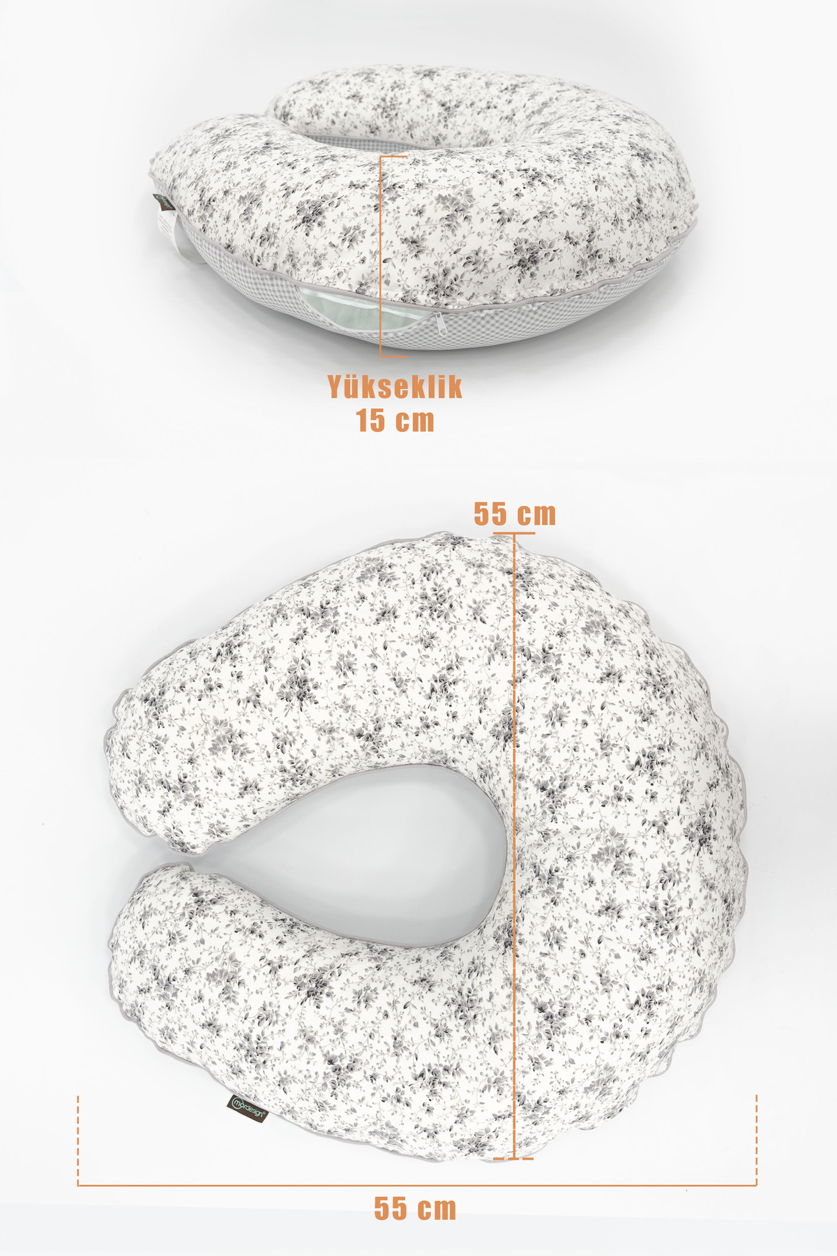 Mordesign Çift Taraflı Emzirme Yastığı /Bebek Destek Minderi, Hamile Yastığ