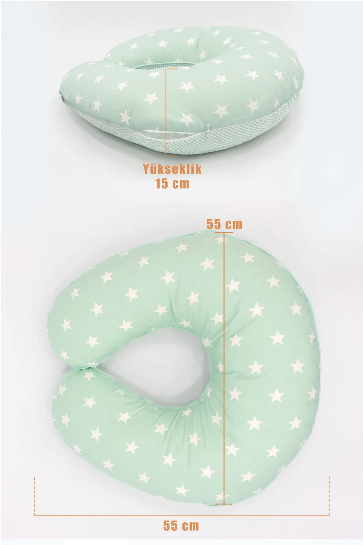 Mordesign Çift Taraflı Emzirme Yastığı Bebek Destek Minderi Hamile Yastığı