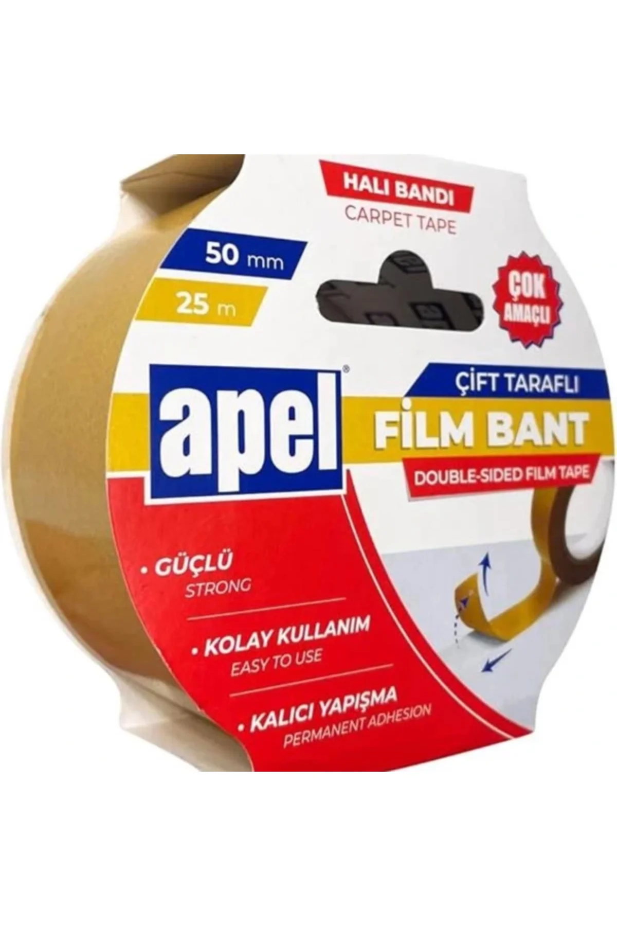Çift Taraflı Film Bant (Halı Bandı) Askılı Karton 50 mm x 25 m Şeffaf