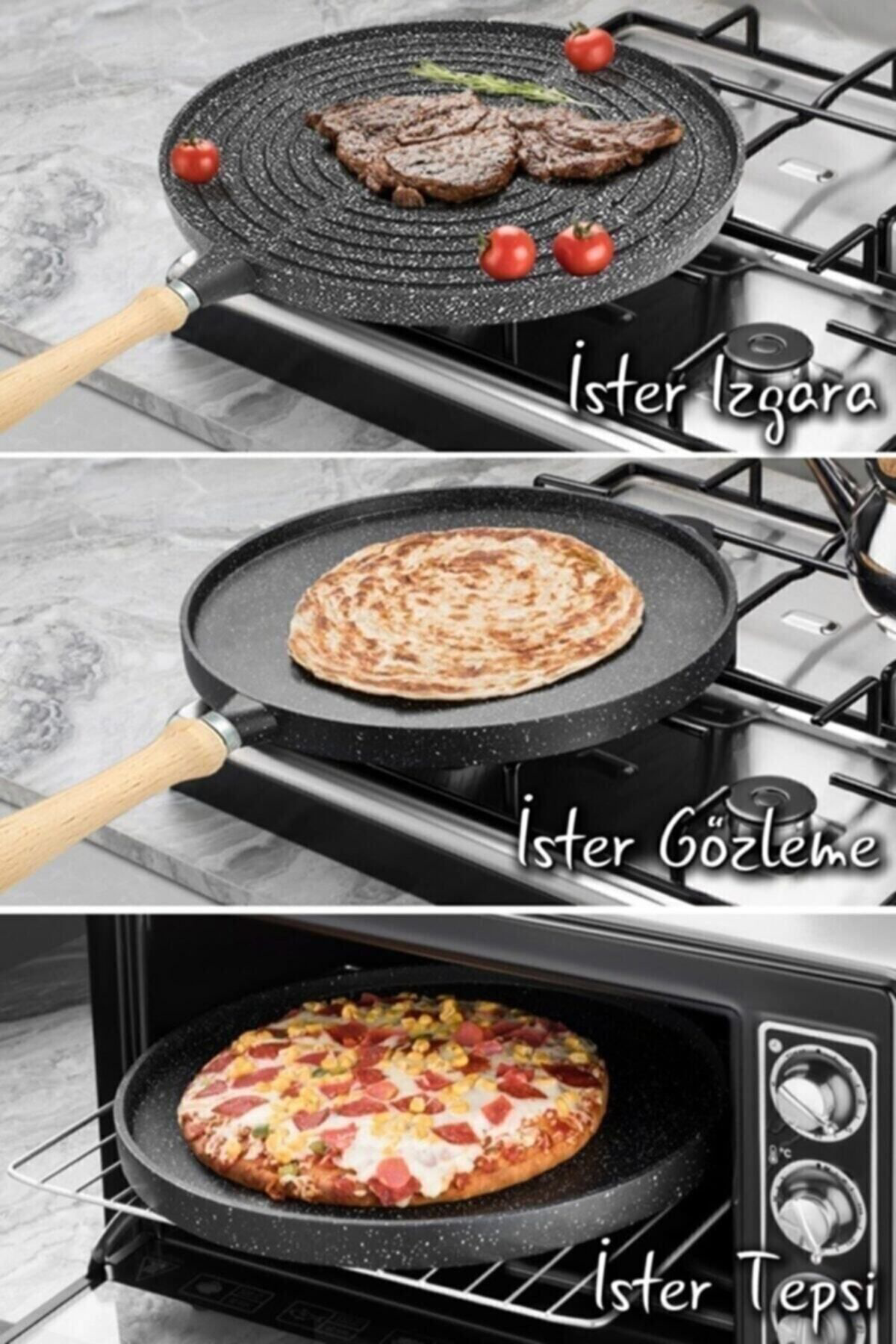 Çift Taraflı Granit Döküm Bazlama Gözleme Izgara Tava Sapı Çıkabi