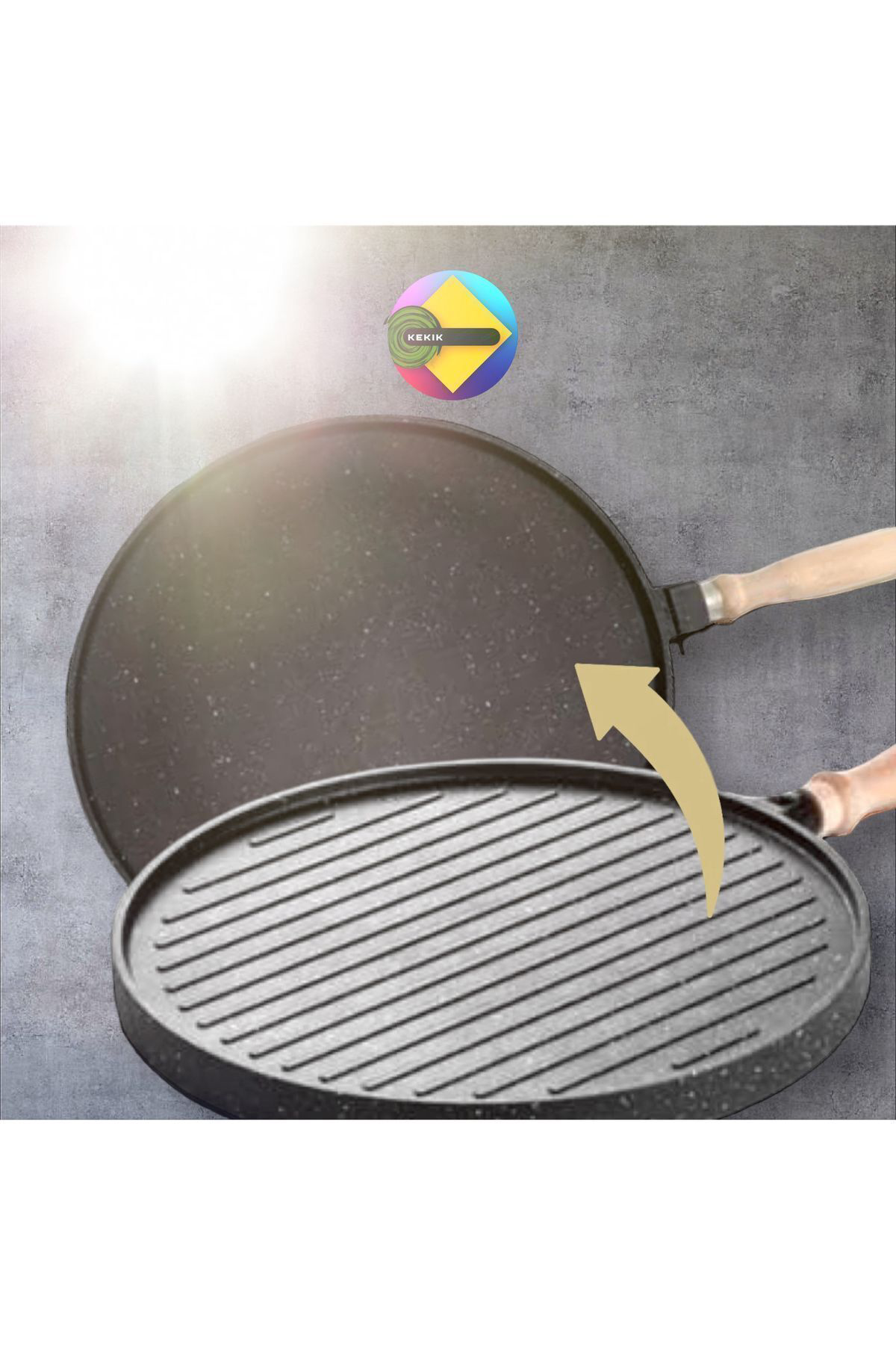 Çift Taraflı Granit Döküm Bazlama Gözleme Izgara Tava Sapı Çıkabi