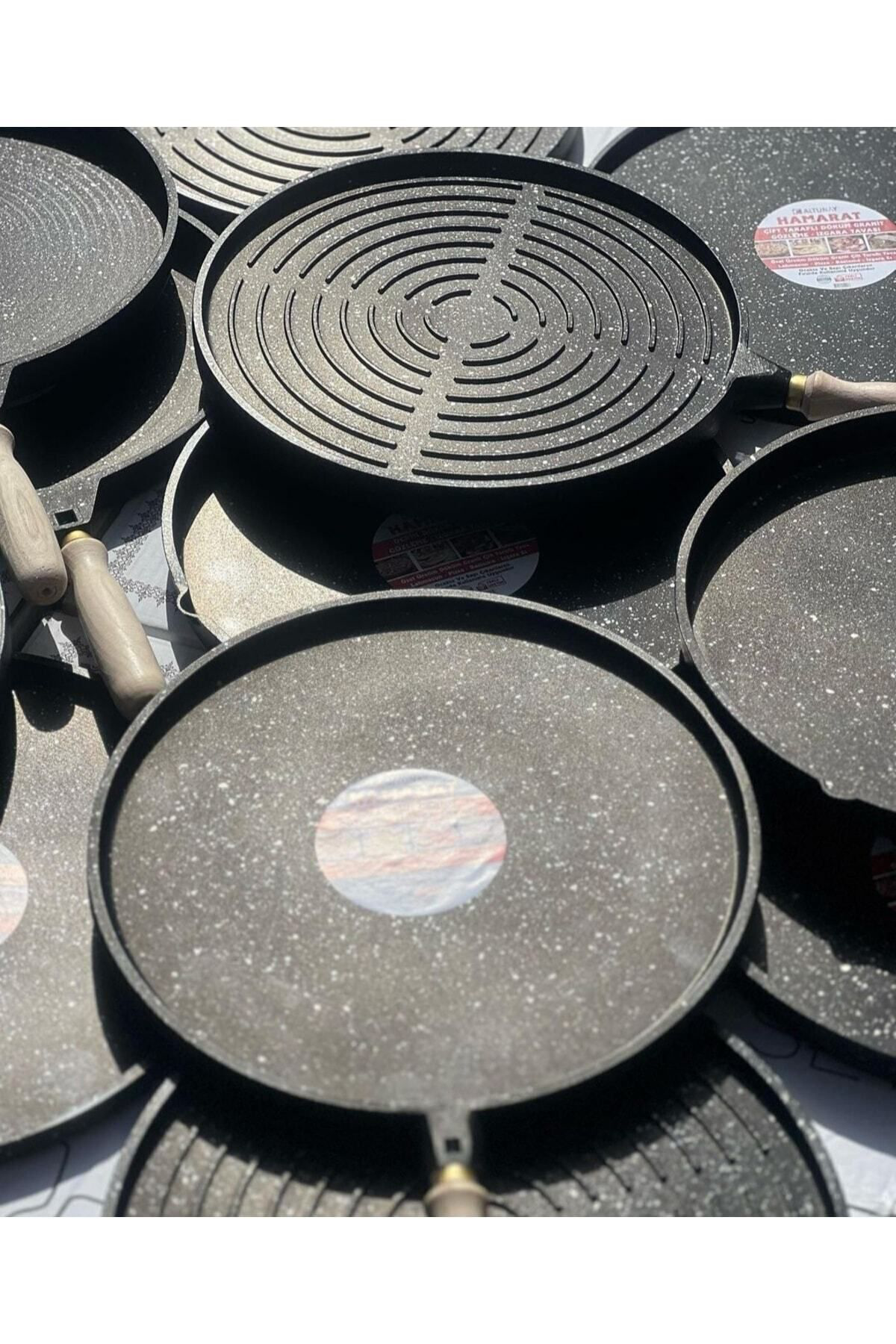 Çift Taraflı Granit Döküm Bazlama Gözleme Izgara Tava Sapı Çıkabi