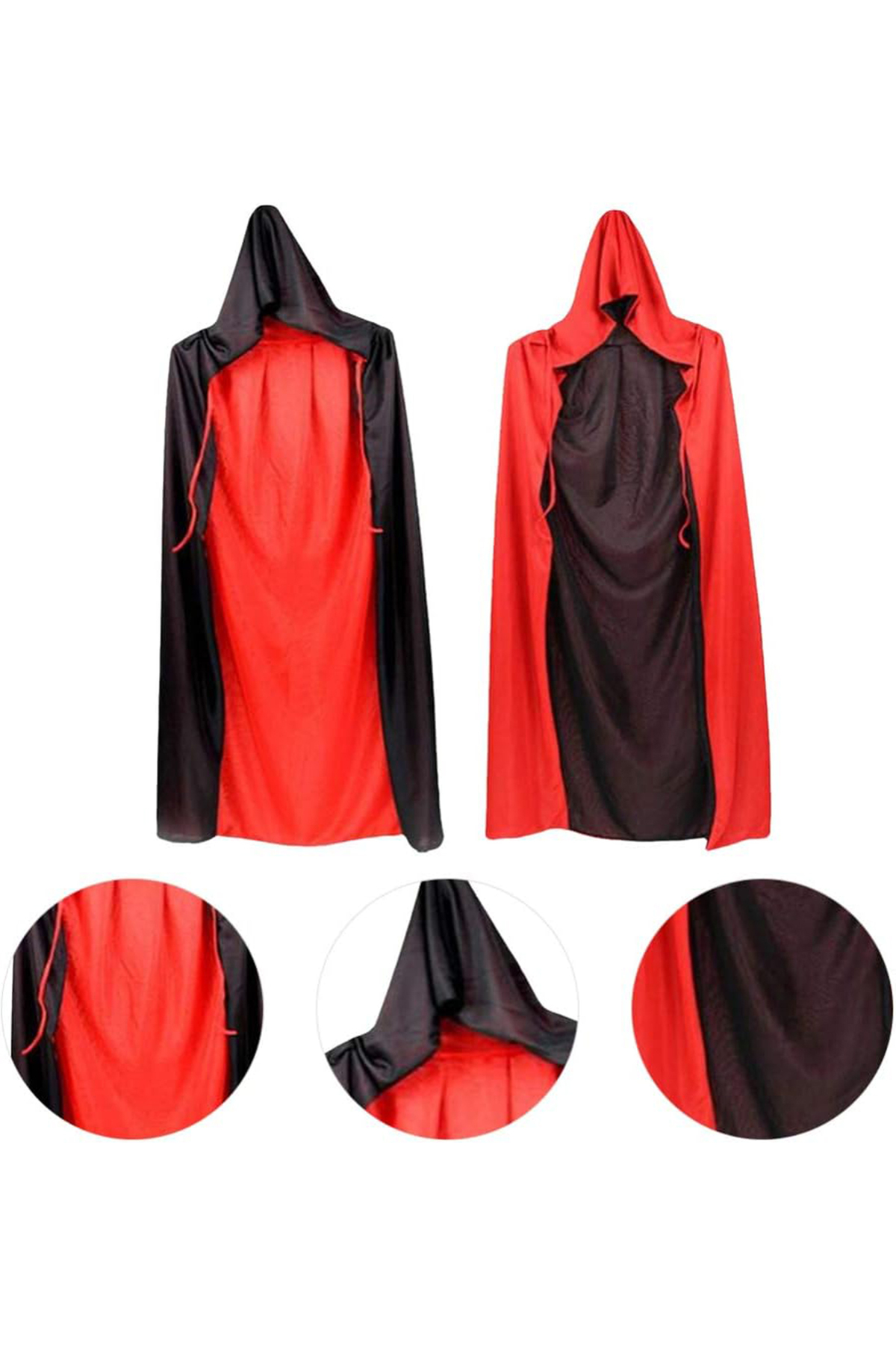 Astra Market Çift Taraflı Kullanılabilir Siyah Kırmızı Kapişonlu Pelerin 140 C