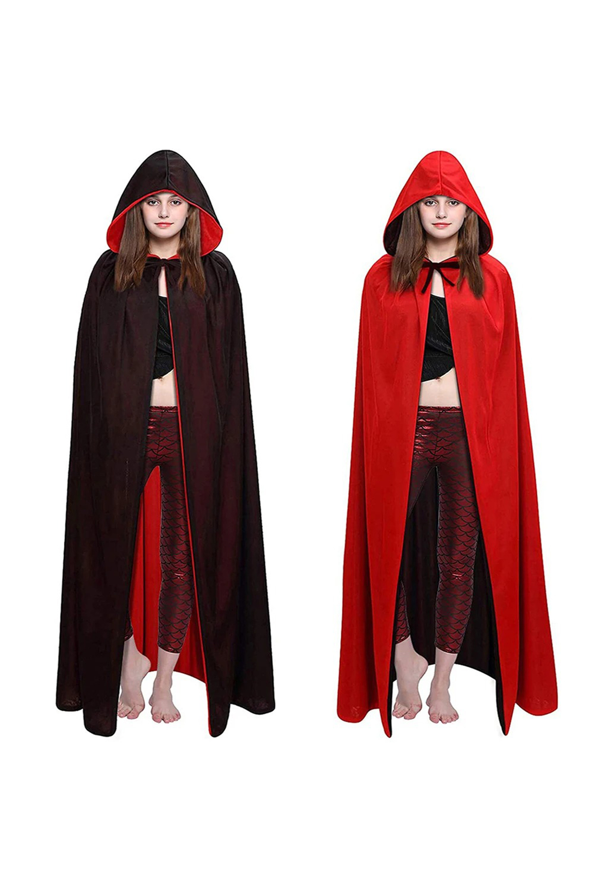 Astra Market Çift Taraflı Kullanılabilir Siyah Kırmızı Kapişonlu Pelerin 140 C