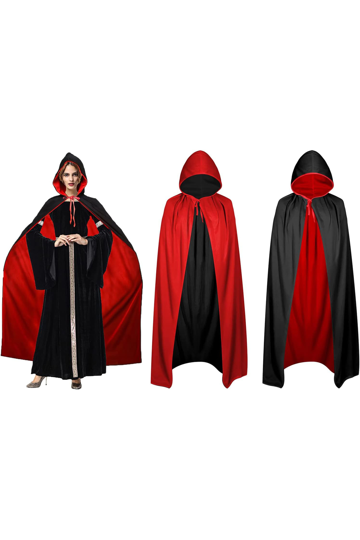 Astra Market Çift Taraflı Kullanılabilir Siyah Kırmızı Kapişonlu Pelerin 140 C