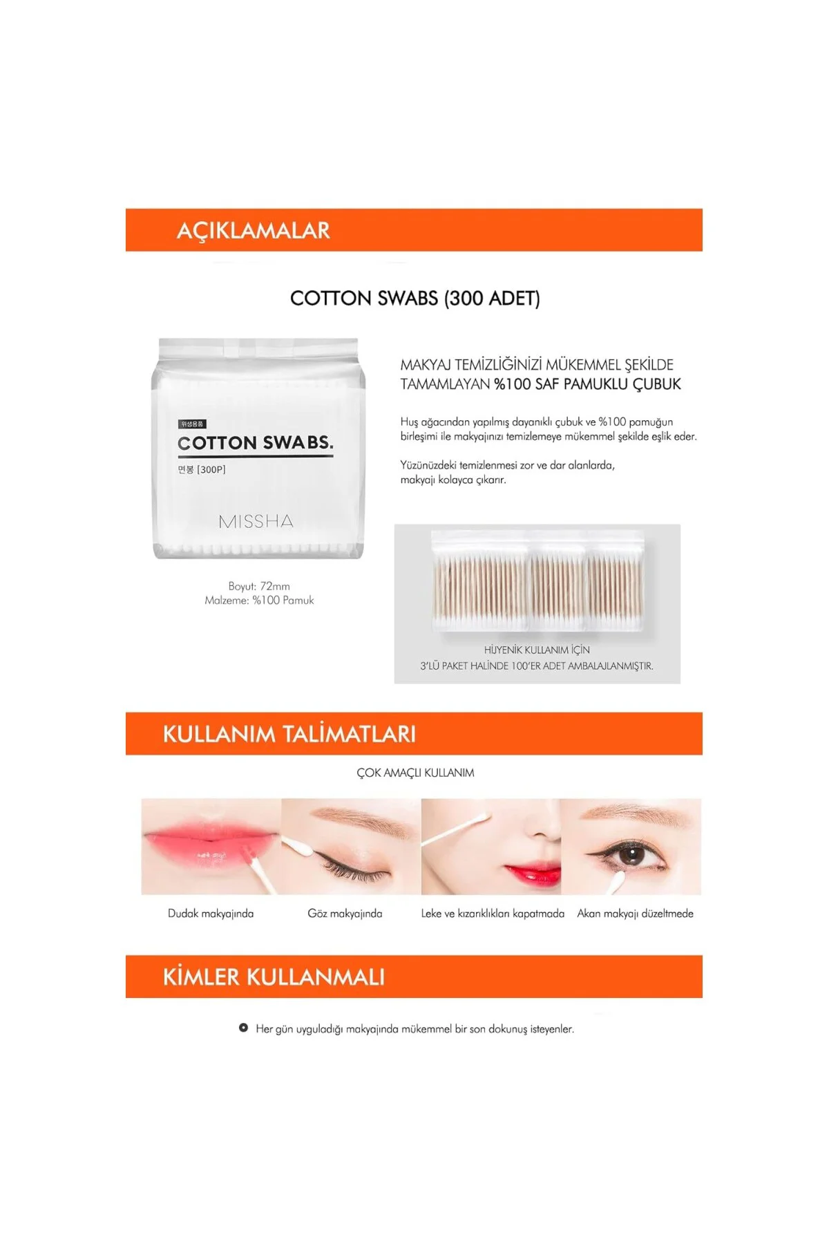 Çift Taraflı Makyaj Pamuğu Cotton Swabs (300Adet)