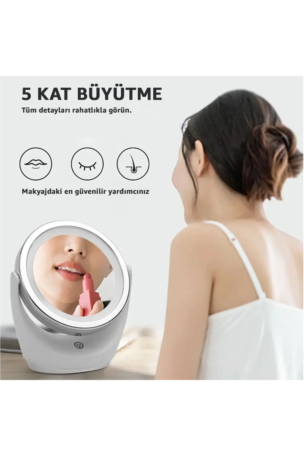 Çift Taraflı Makyaj Aynası Şarjlı Makyaj Aynası 5 Kat Büyütme Işı