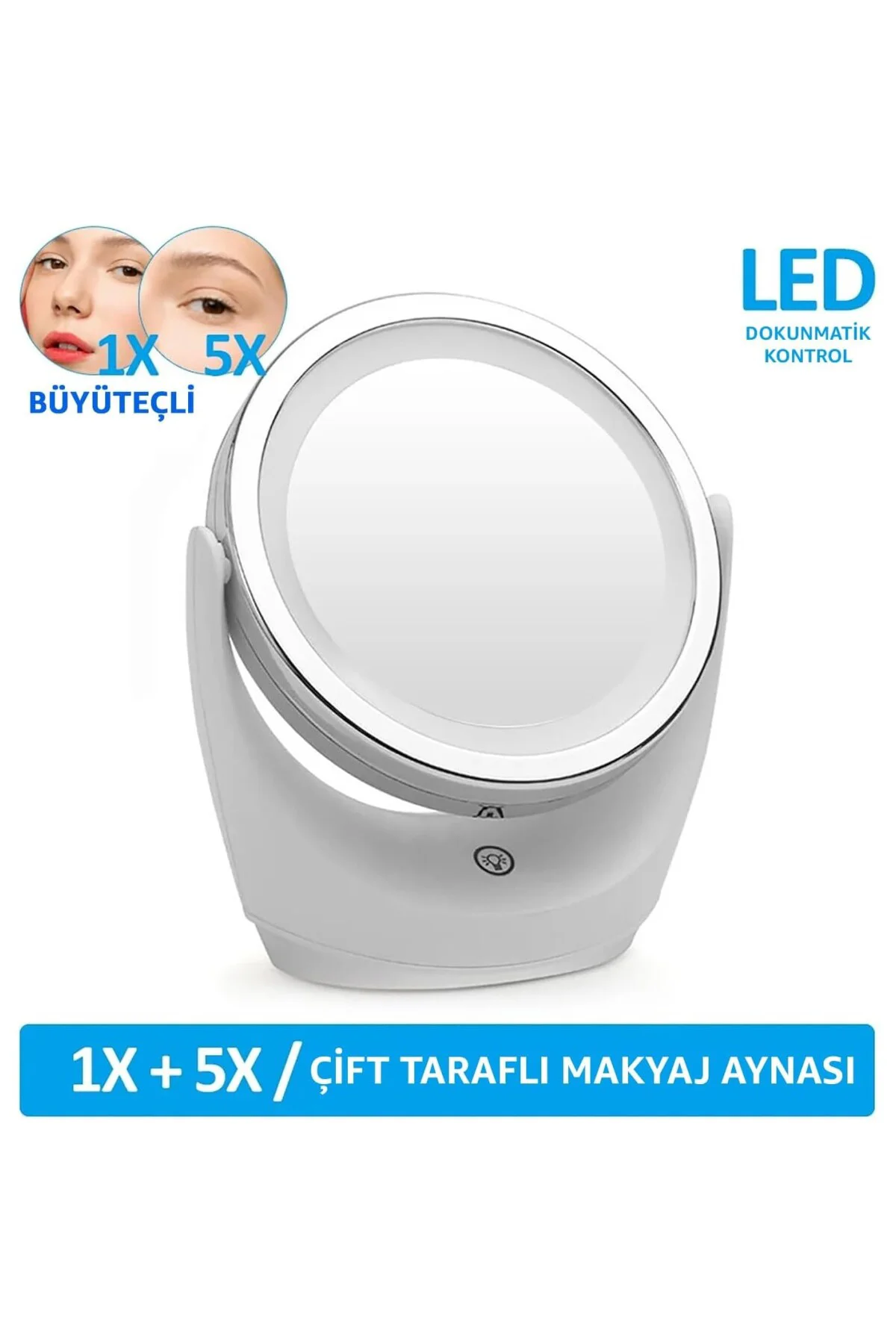 Çift Taraflı Makyaj Aynası Şarjlı Makyaj Aynası 5 Kat Büyütme Işı