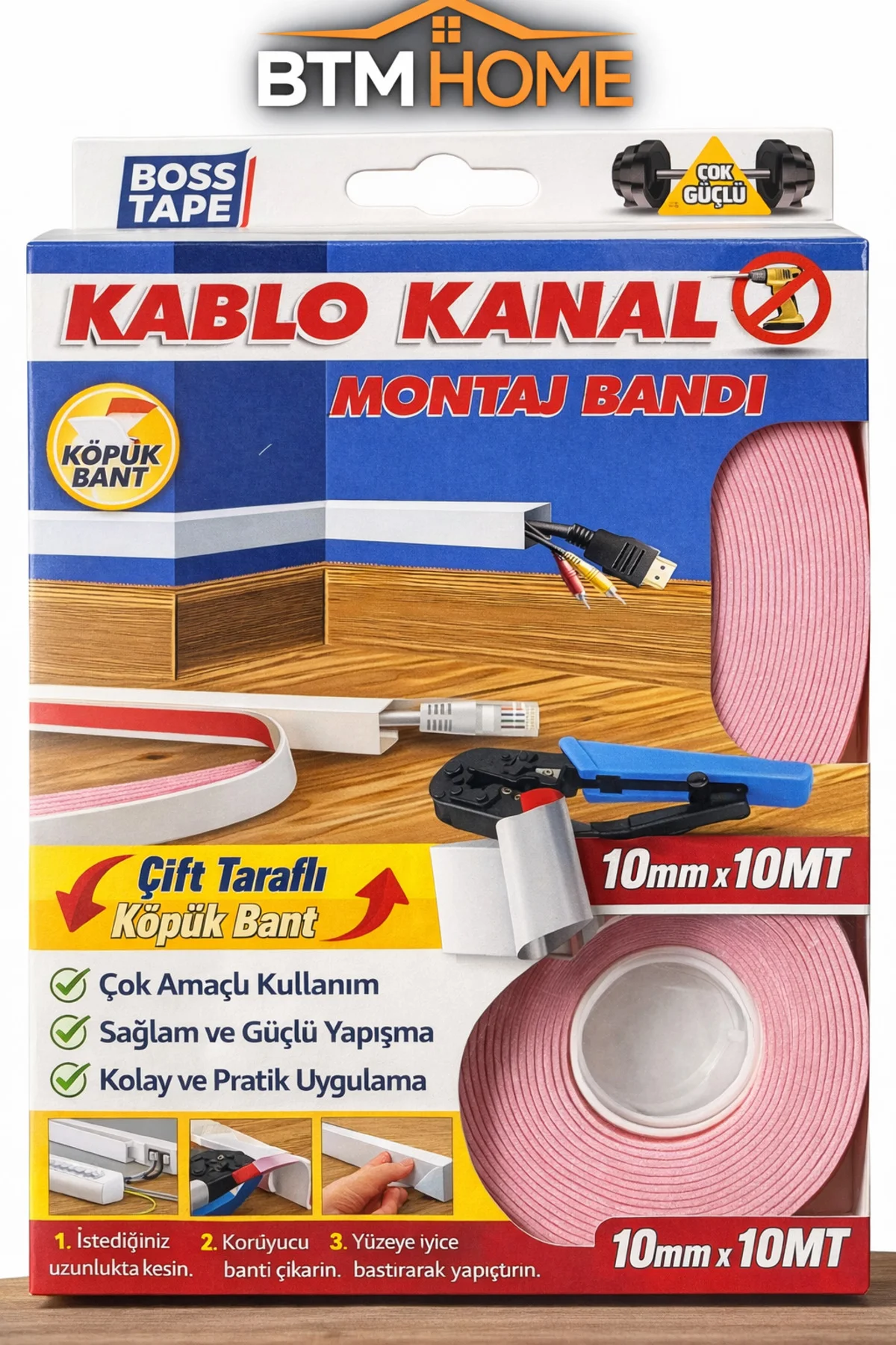 Çift Taraflı Montaj Bandı Kablo Kanal Bandı Güçlü Yapışkan Duvar Çift Taraflı Montaj Bandı Kablo Kanal Bandı Güçlü Yapışkan Duvar