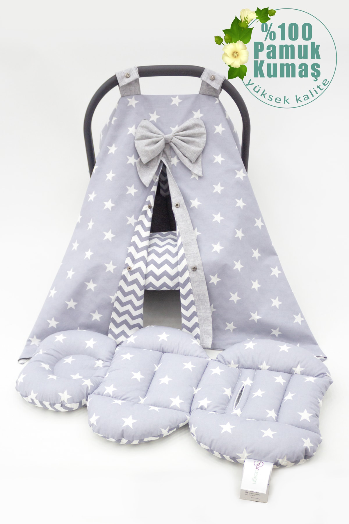 Mordesign Çift Taraflı Ortopedik Puset Minderi, Örtü Ve Çarşaf 3' Lü Set, A