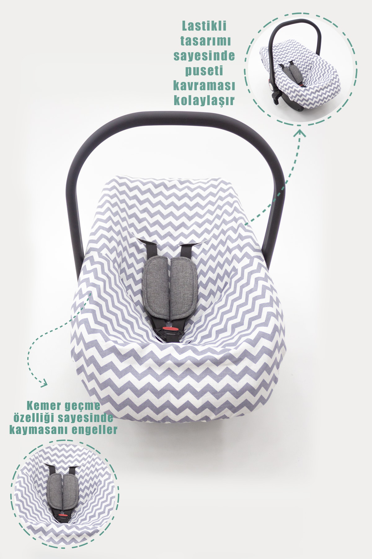 Mordesign Çift Taraflı Ortopedik Puset Minderi, Örtü Ve Çarşaf 3' Lü Set, A