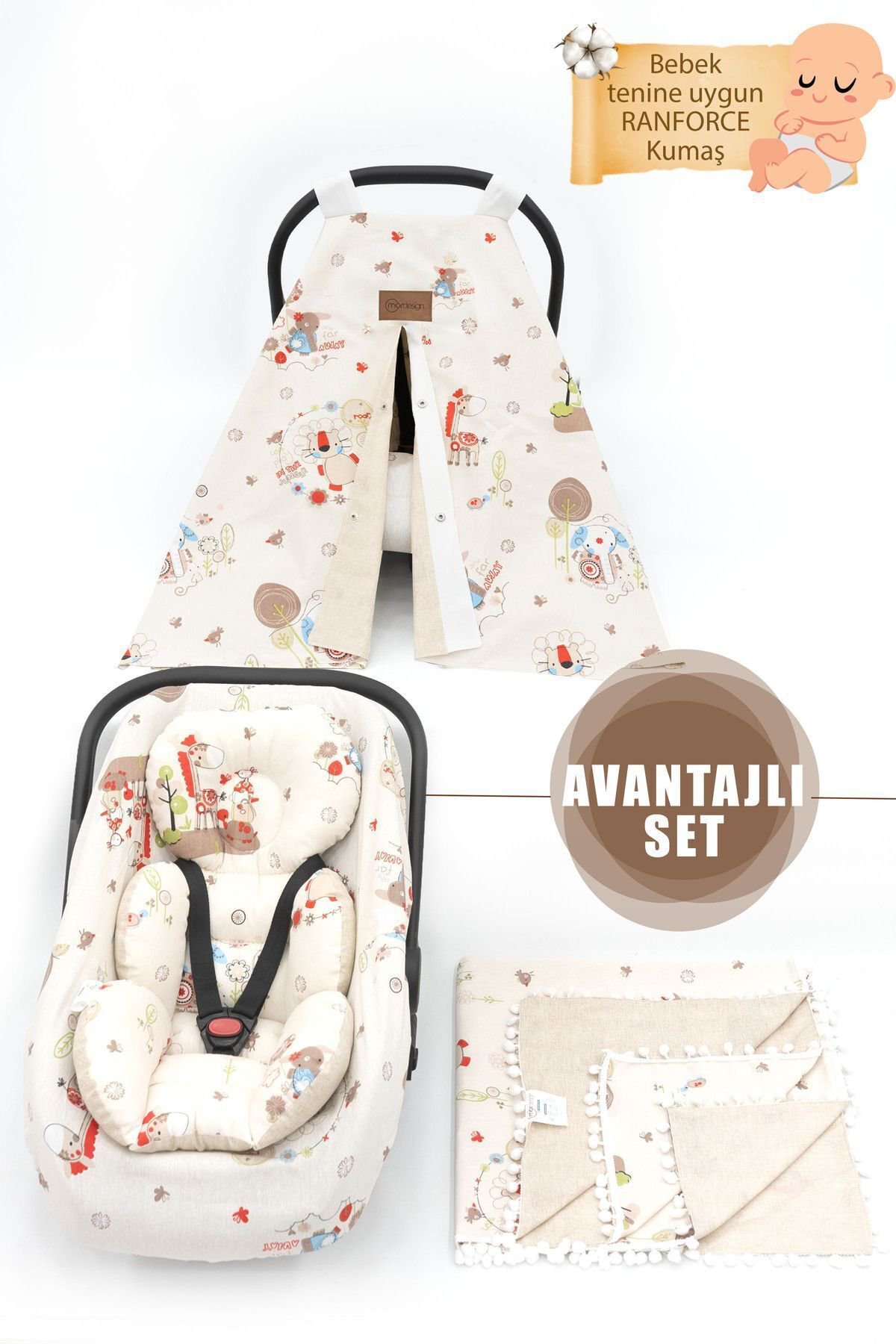 Mordesign Çift Taraflı Ortopedik Puset Minderi, Örtü, Çarşaf Ve Bebek Pikes