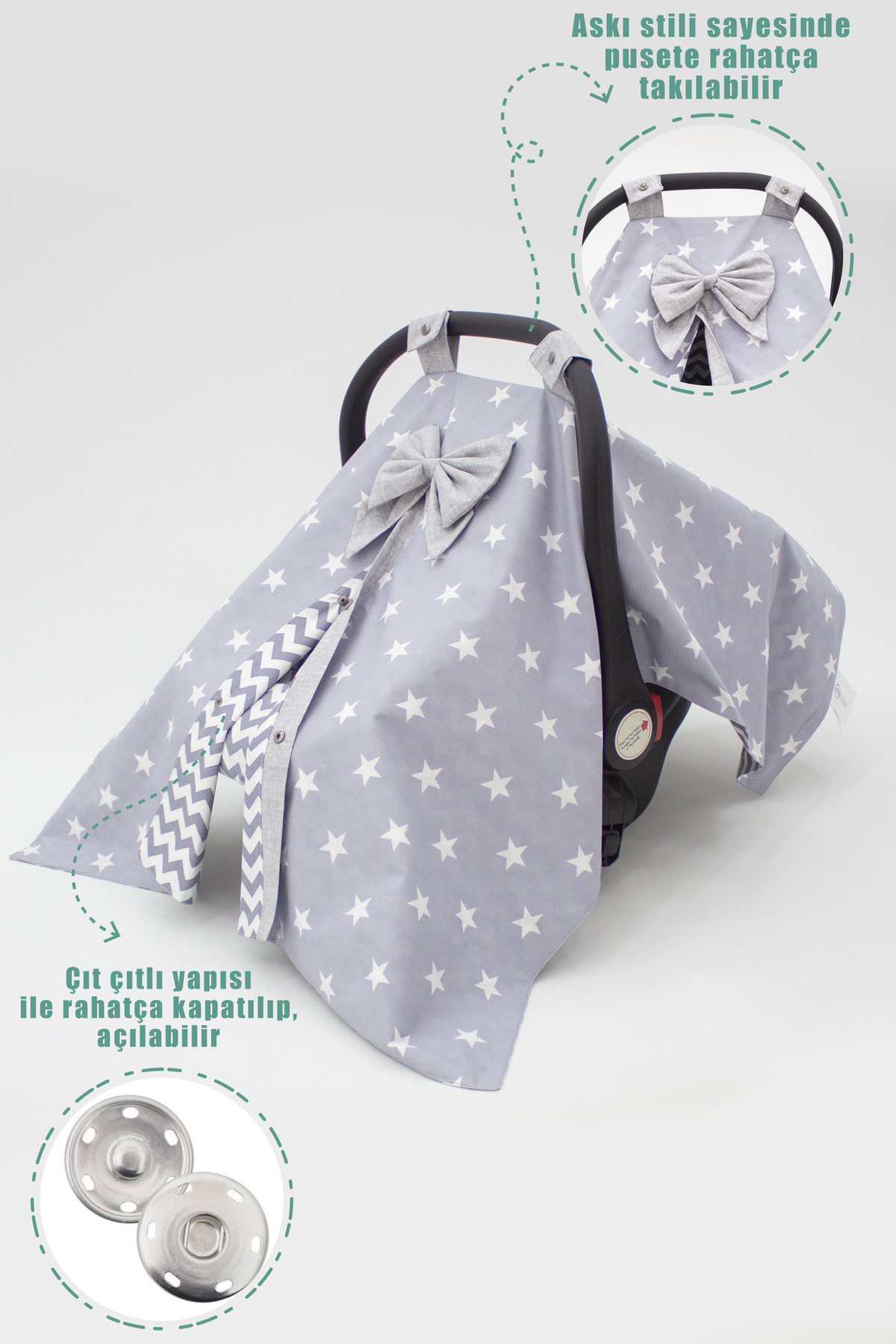 Mordesign Çift Taraflı Ortopedik Puset Minderi, Örtü Ve Çarşaf 3' Lü Set, A