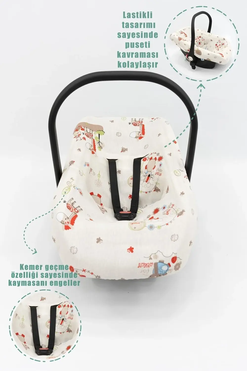 Mordesign Çift Taraflı Ortopedik Puset Minderi, Örtü, Çarşaf Ve Bebek Pikes