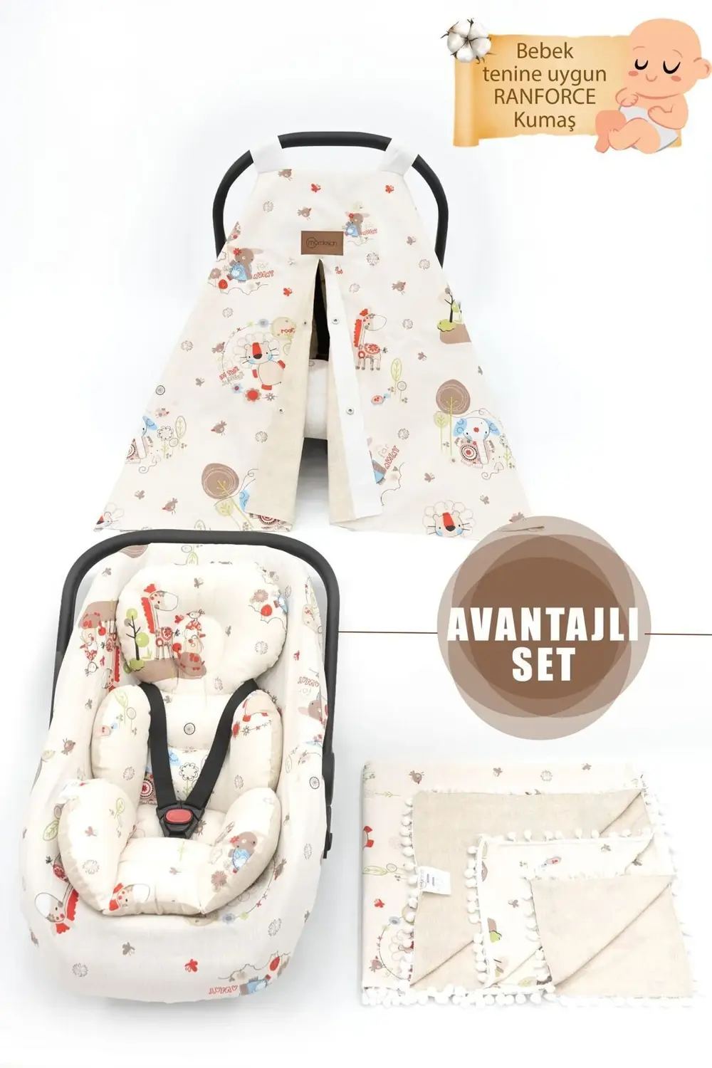 Mordesign Çift Taraflı Ortopedik Puset Minderi, Örtü, Çarşaf Ve Bebek Pikes