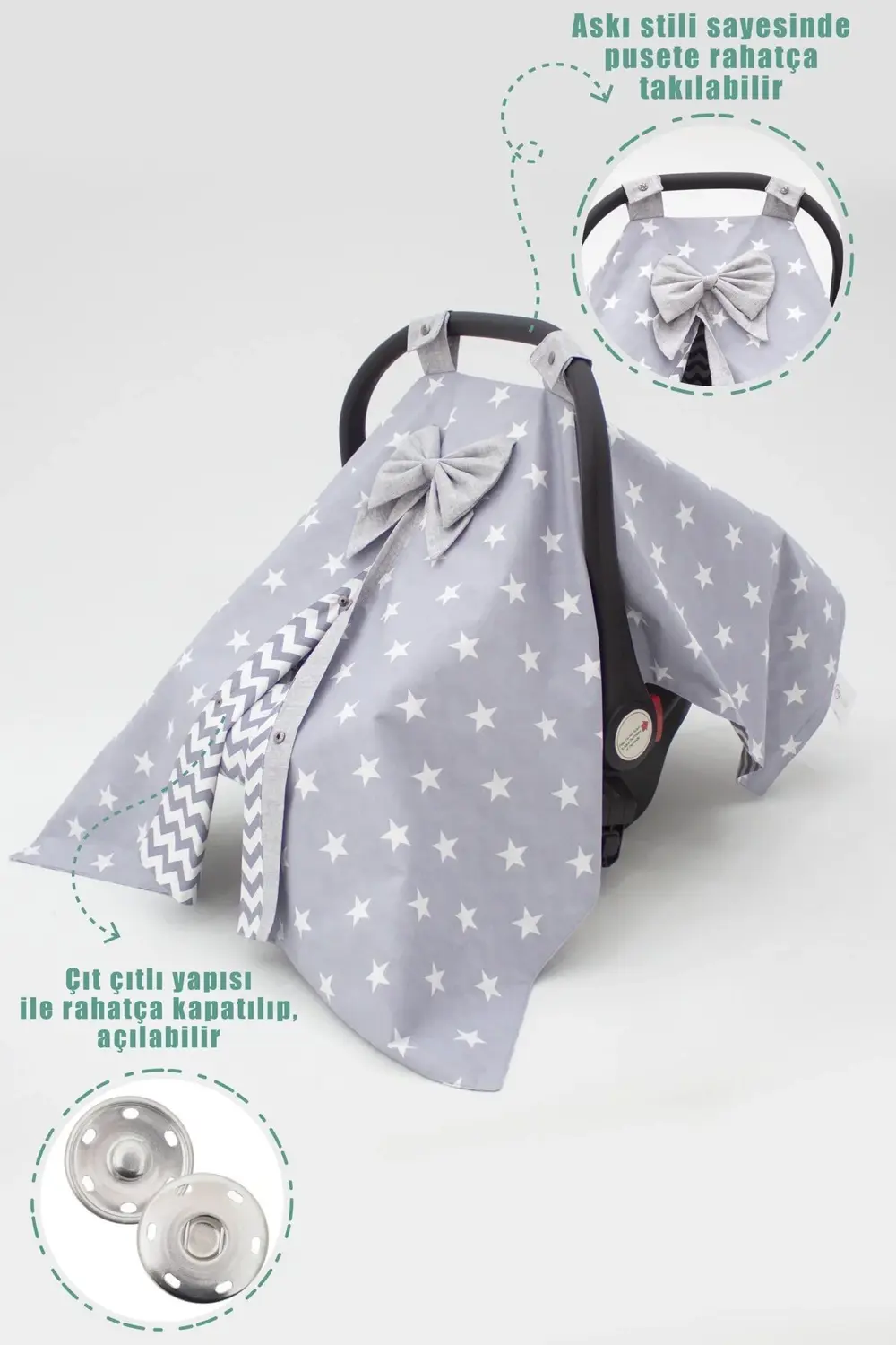 Mordesign Çift Taraflı Ortopedik Puset Minderi, Örtü Ve Çarşaf 3' Lü Set, A