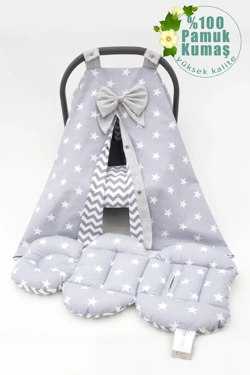 Mordesign Çift Taraflı Ortopedik Puset Minderi, Örtü Ve Çarşaf 3' Lü Set, A