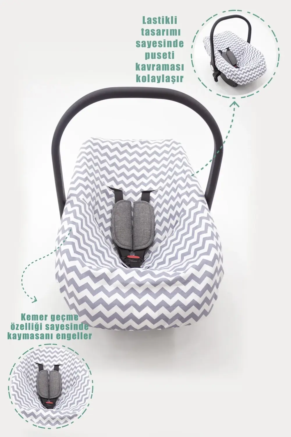 Mordesign Çift Taraflı Ortopedik Puset Minderi, Örtü Ve Çarşaf 3' Lü Set, A