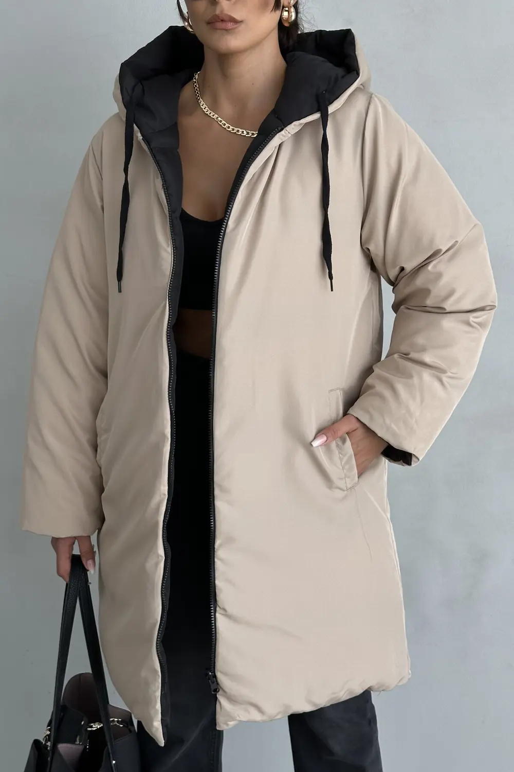 Çift Taraflı Oversize Kadın Şişme Mont – Kapüşonlu Regular Fit, S