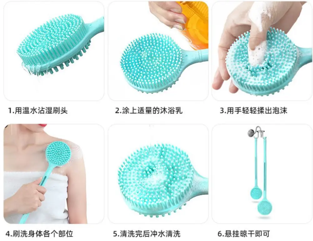 Çift Taraflı Silikon Uzun Saplı  Banyo Fırçası CM-331 (4741)