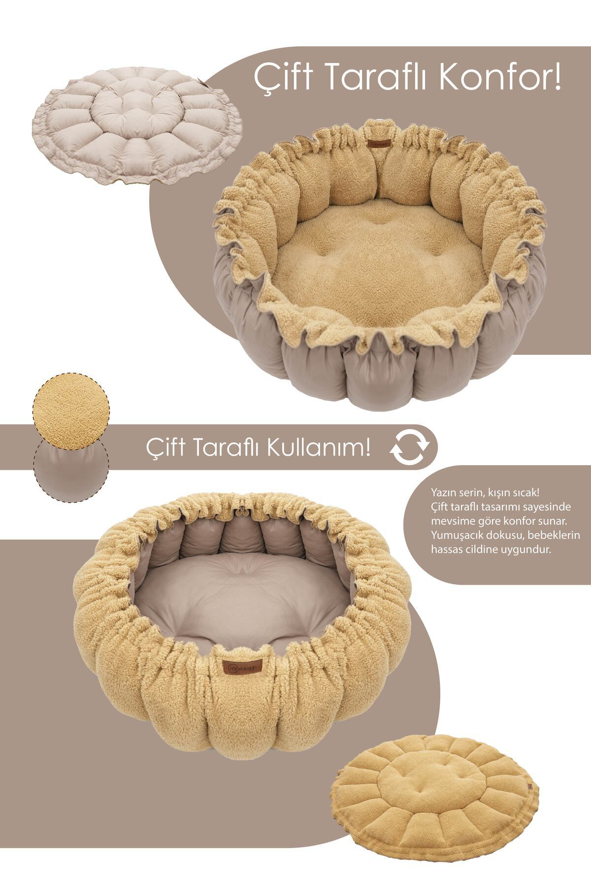 Mordesign Çift Taraflı Teddy Kumaş Bebek Yatağı Ve Oyun Halısı, Babynest, O Mordesign Çift Taraflı Teddy Kumaş Bebek Yatağı Ve Oyun Halısı, Babynest, O