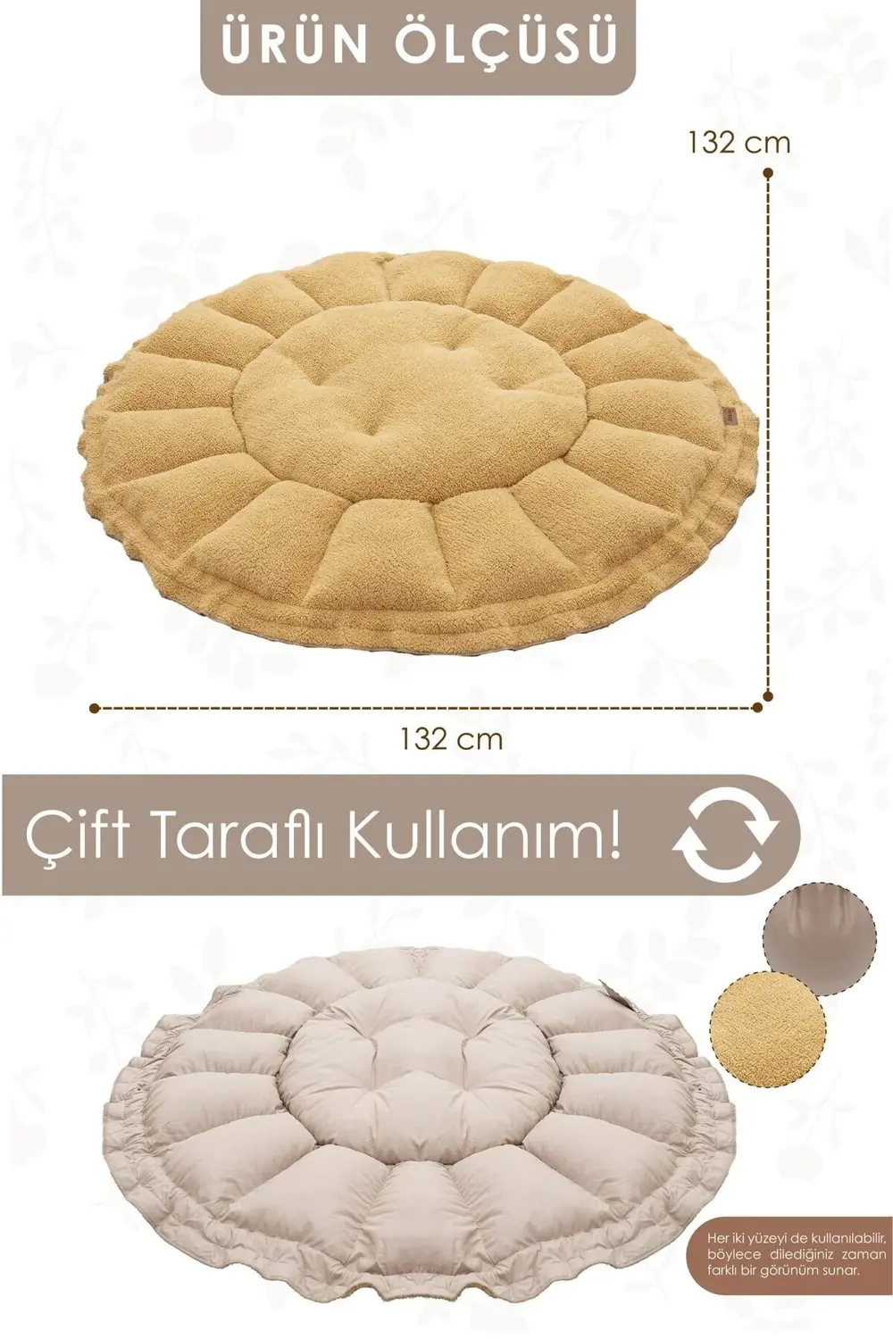 Çift Taraflı Teddy Kumaş Bebek Yatağı ve Oyun Halısı, Babynest, O