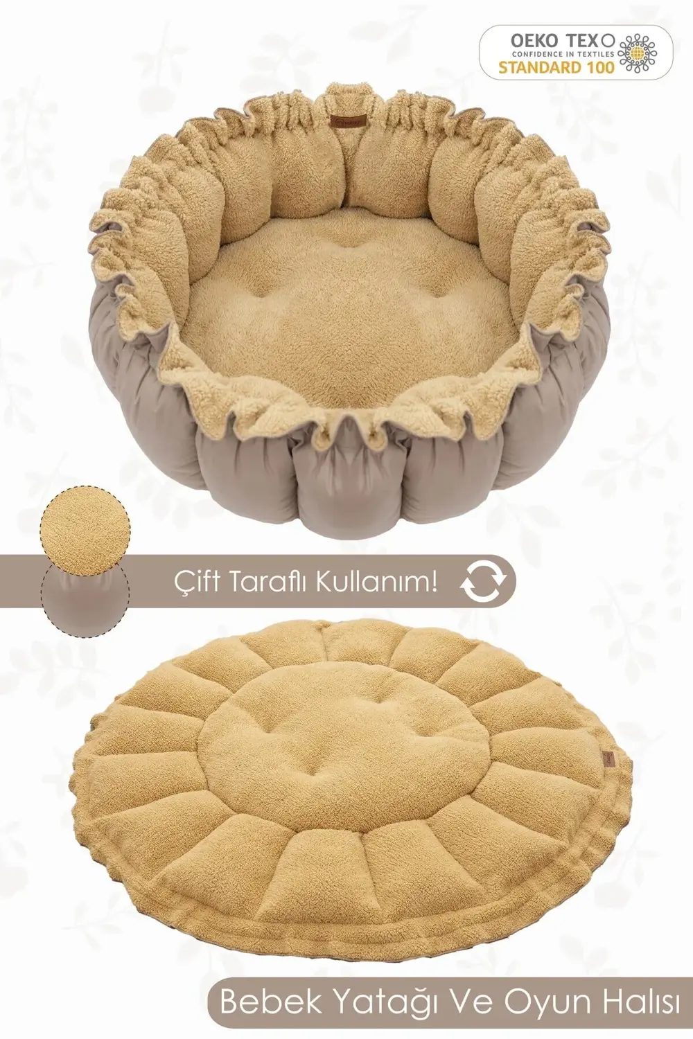 Çift Taraflı Teddy Kumaş Bebek Yatağı ve Oyun Halısı, Babynest, O