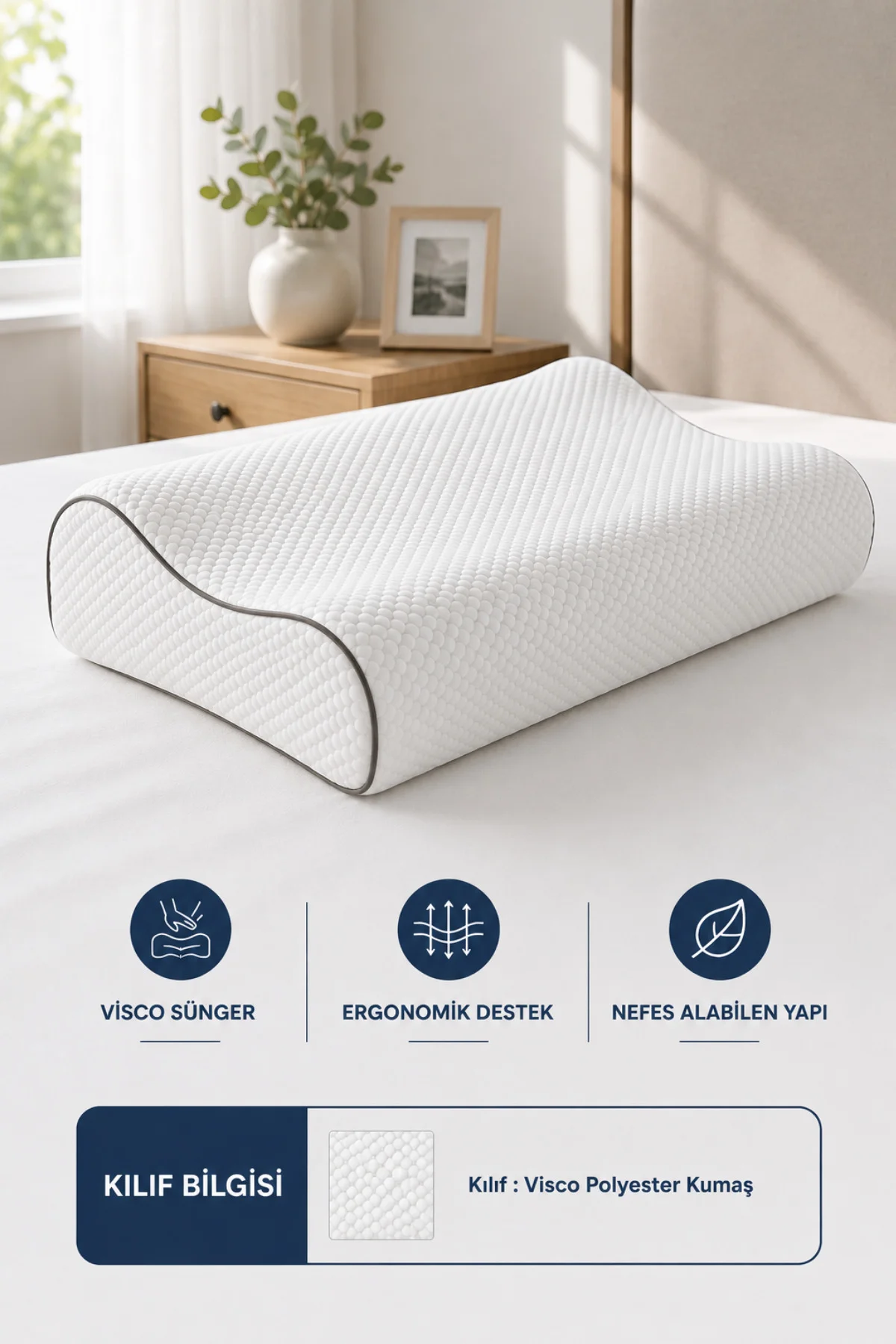 Çift Taraflı Yüksek Boyun Destekli Yastık Visco Yastık - 60x40x14-12cm 1450 Gram