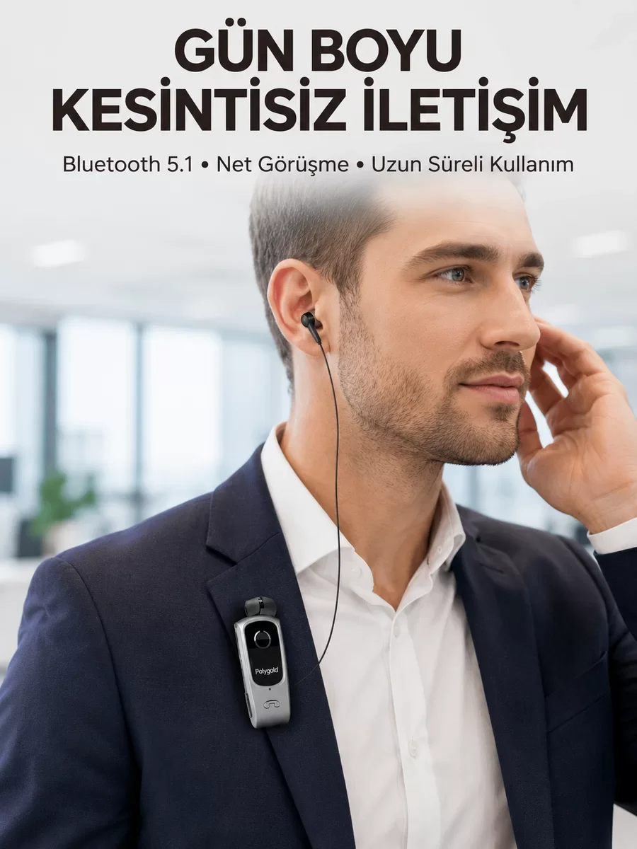Çift Telefon Bağlantılı Klipsli Ellersiz Bluetooth Kulaklık - 160 Saat Pil Süresi