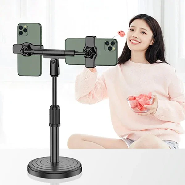 Çift Telefon Tutucu Stand - Canlı Yayın & TikTok Çekimi için Ayarlanabilir Masa Üstü Tripod